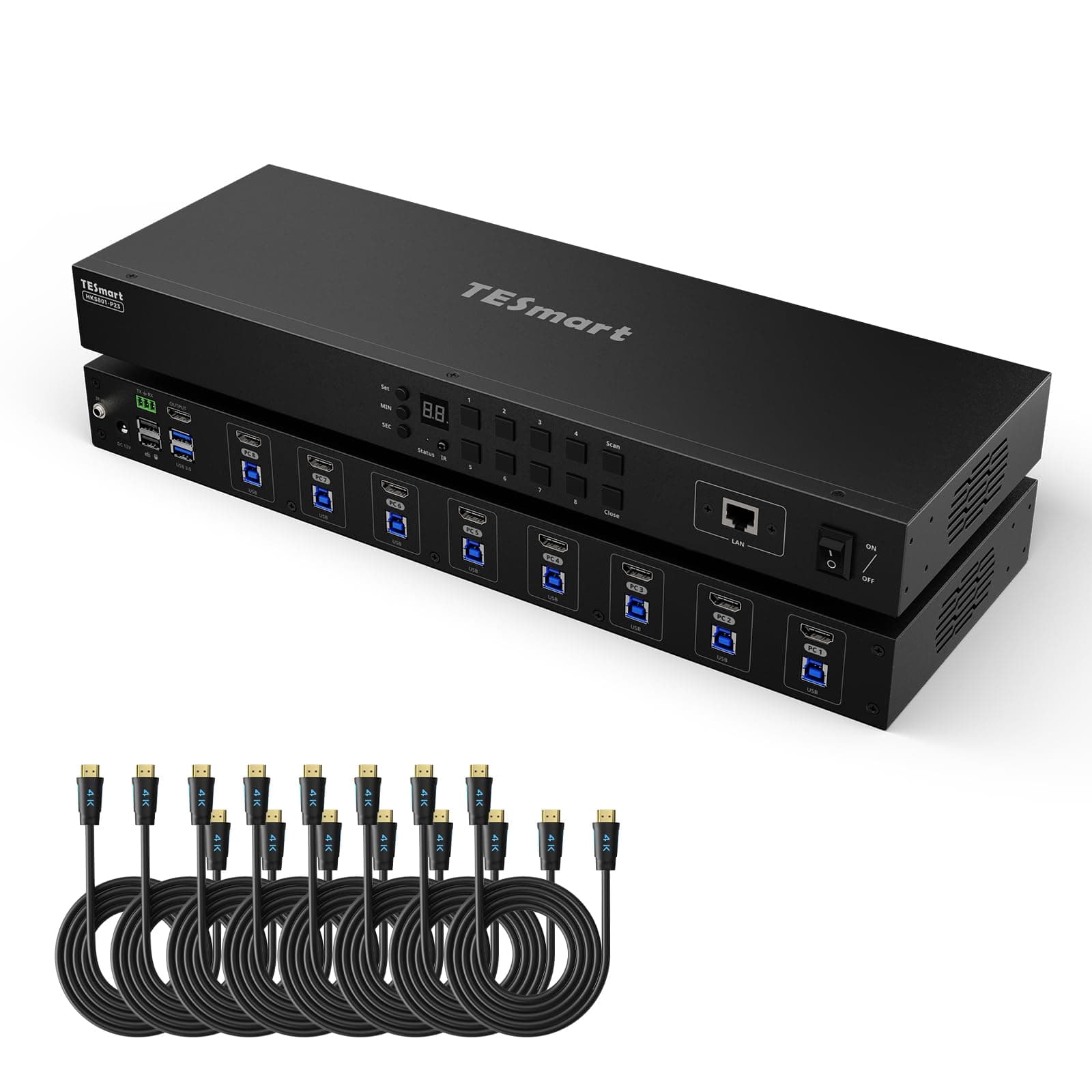 TESmart KVM HDMI 8 puertos 4K@60Hz rackmount con EDID, RS232, LAN e IP control HKS801-P23-USBK