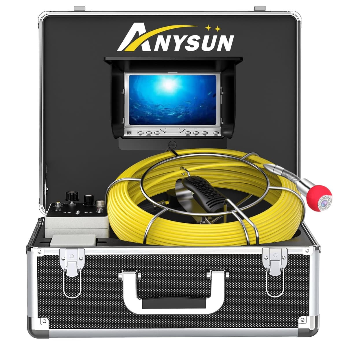 Anysun Cámara de inspección de cañerías 100FT con DVR, monitor externo y 12 LEDs ajustables CR110-7D1