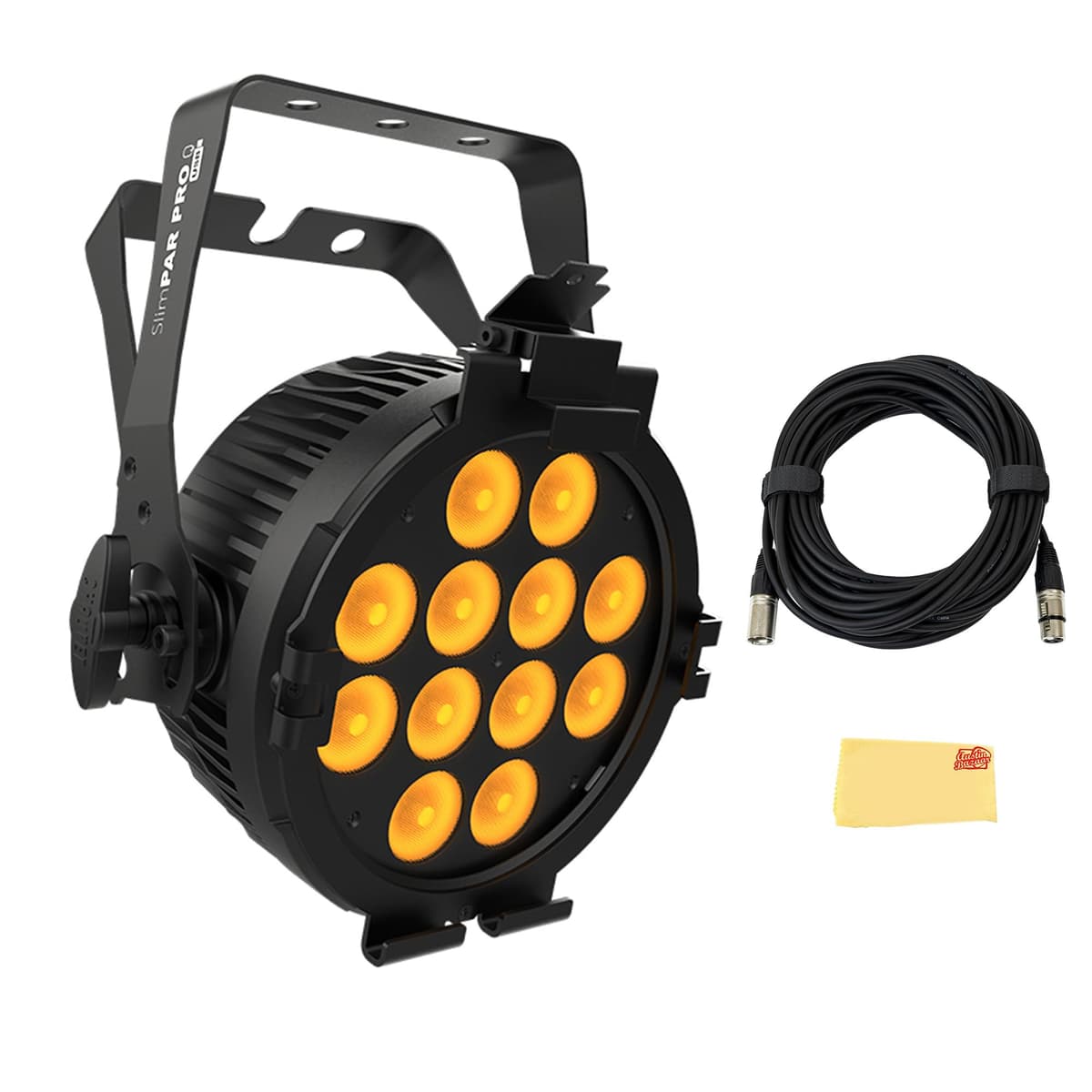 CHAUVET DJ SlimPAR Pro Q USB Par LED RGBA de perfil bajo - Bundle con cable DMX y paño de pulido AUS-SLIMPARPROQUSB-COMBO-STD