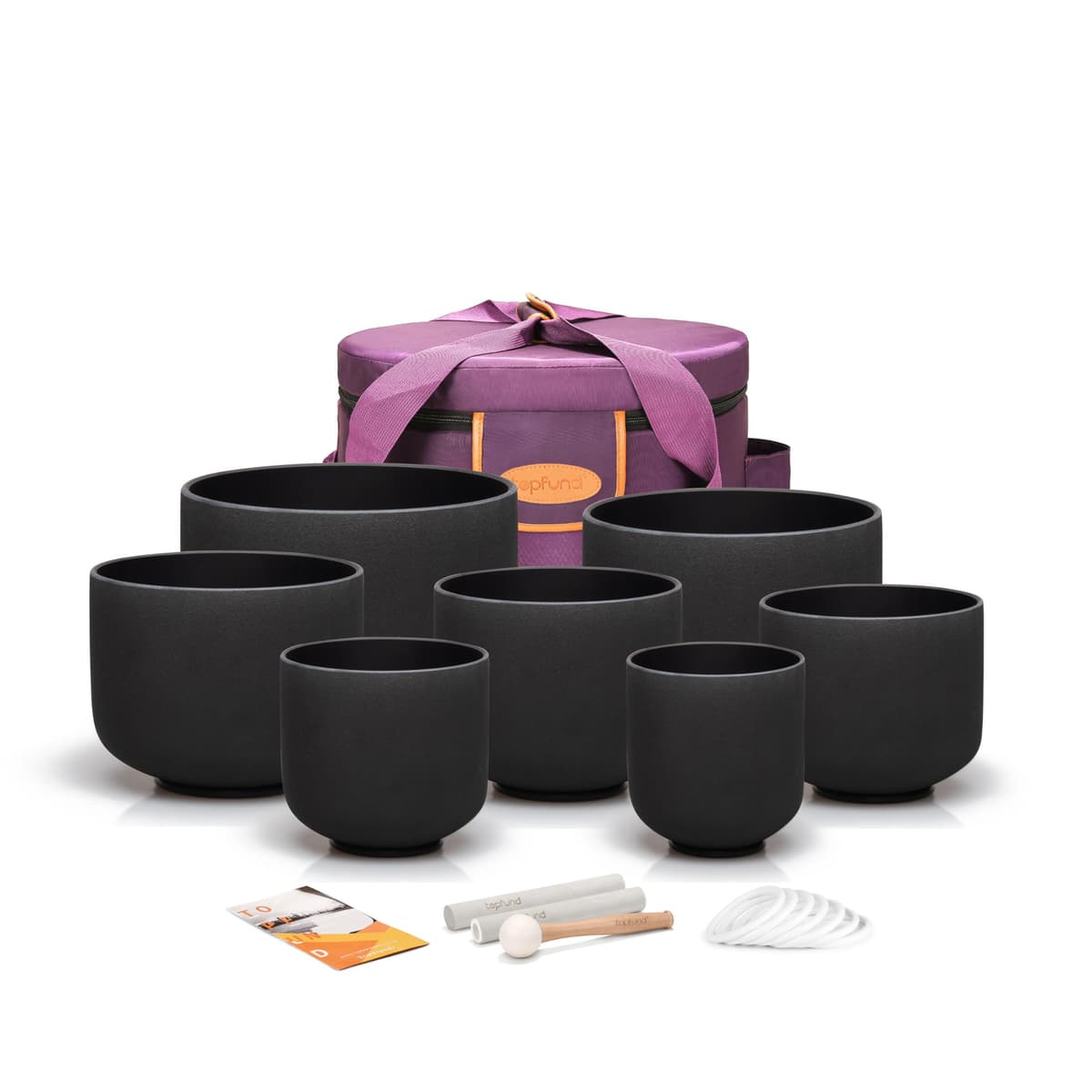 Set de 7 cuencos de cristal TOPFUND afinados para chakras con estuche y mazos Set of 7 Color Singing Bowls 6-14"