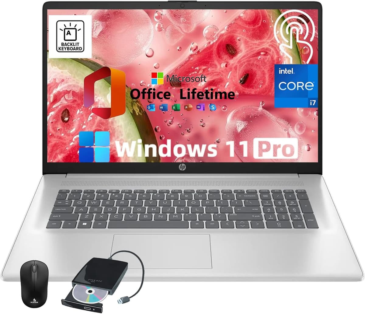 HP 17" Notebook con Pantalla Táctil para negocios, Intel 10-Core i7-150U (hasta 5.4 GHz), 32GB RAM, 1TB SSD, Windows 11 Pro, MS Office 17-cn4065cl