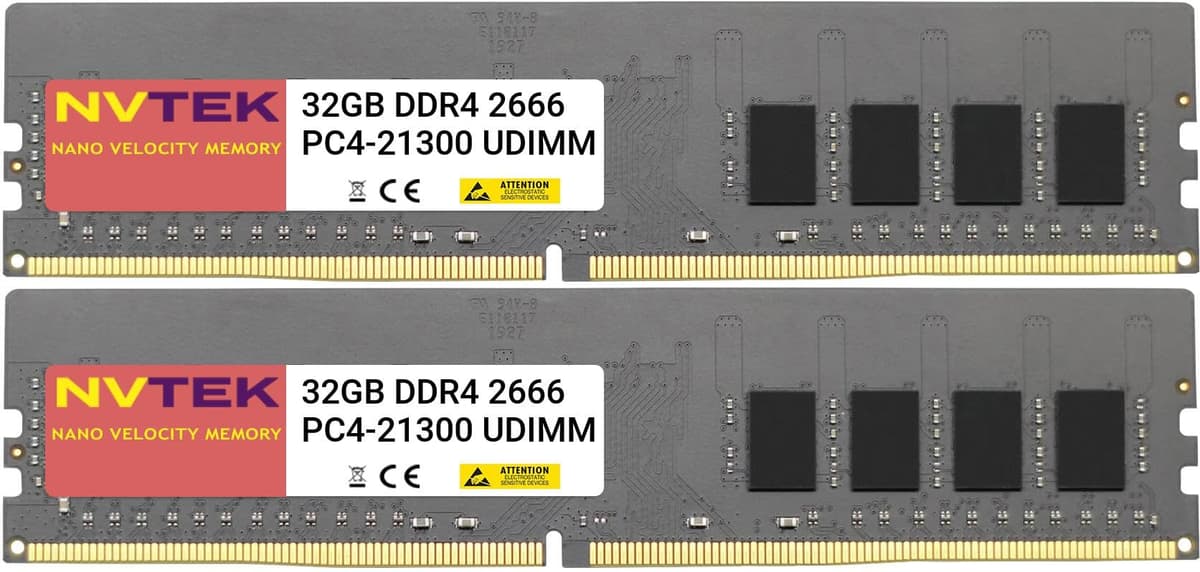 NVTEK 64GB (2x32GB) DDR4 2666MHz PC4-21300 UDIMM 2Rx8 1.2V CL19 288 pines No ECC No Buffered Memoria RAM para PC de Escritorio Kit 759170878475