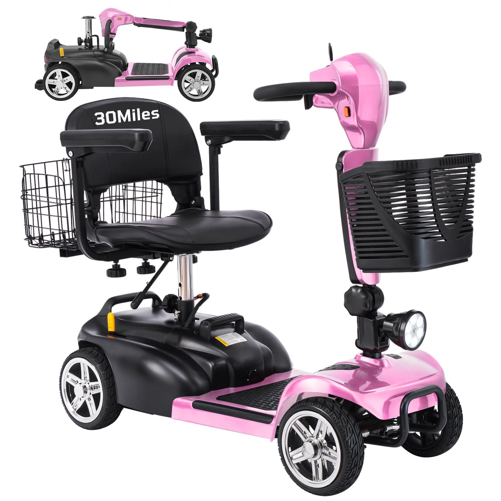 Ecomobi Scooter de Movilidad 4-Ruedas 350W 15-30 Miles con Batería Removible MS02 Pink