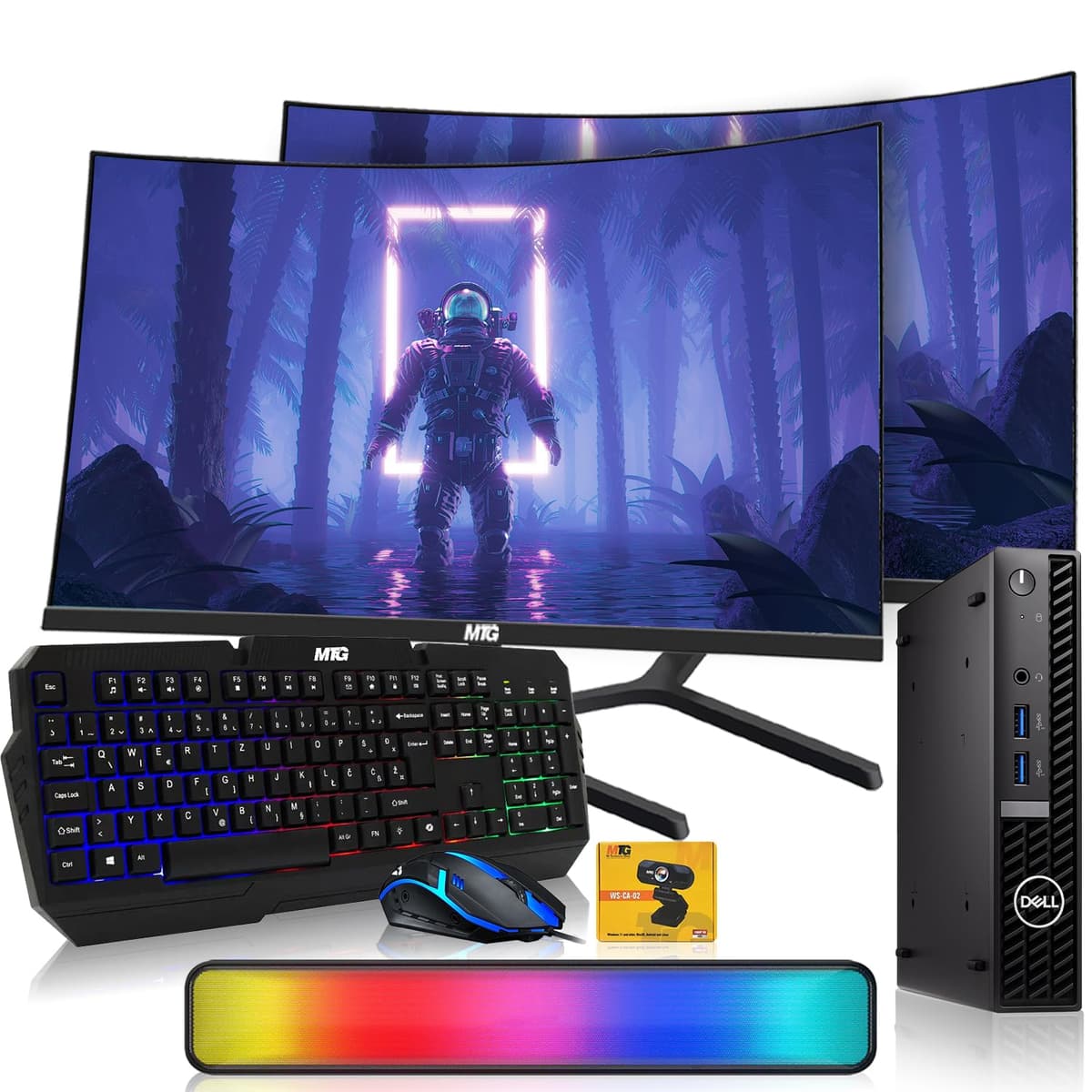 DELL Optiplex Tiny Mini Desktop PC i5, 32GB RAM, 512GB SSD con doble monitor curvo 32" (reacondicionado) 7040