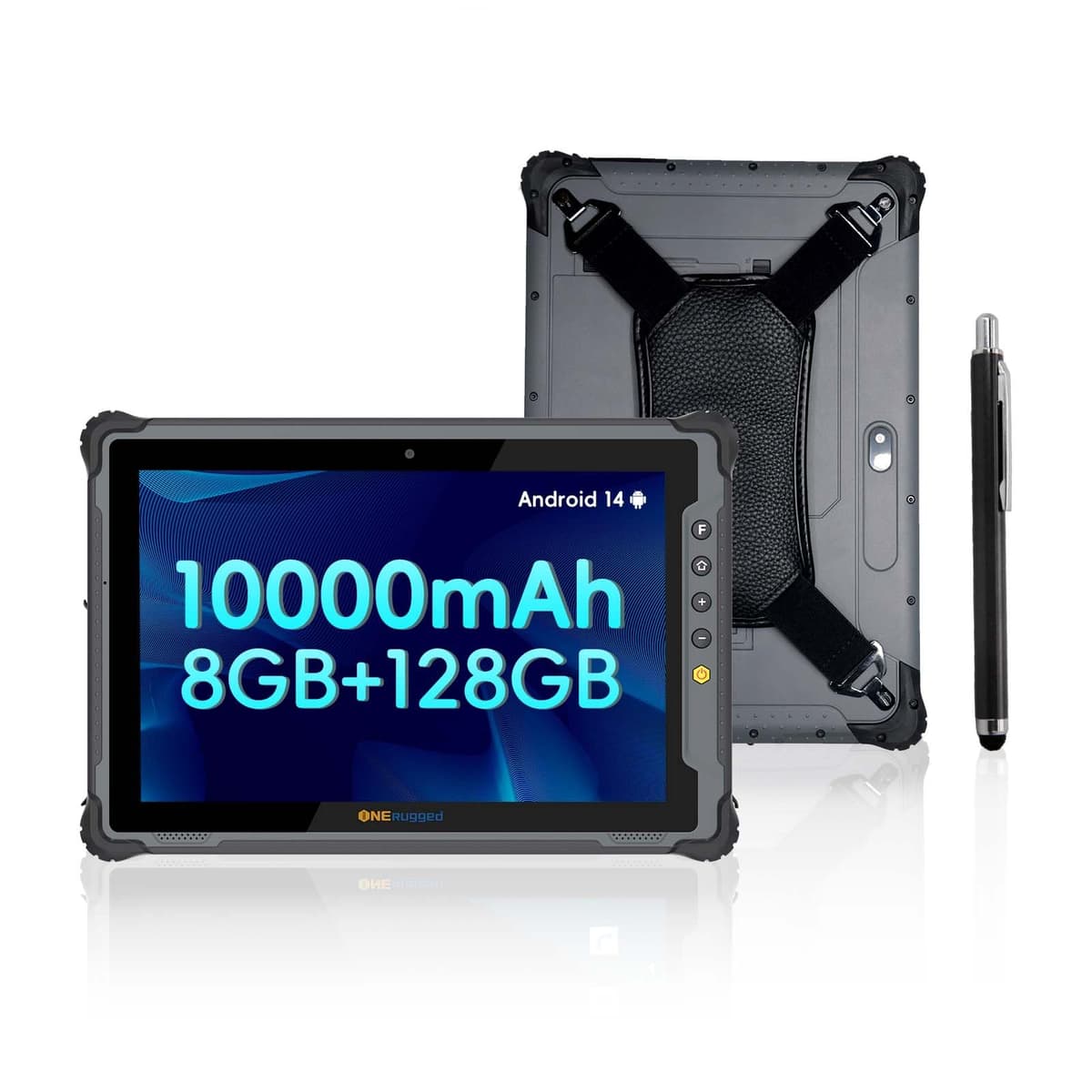 ONERugged 10.1\" Rugged Tablet M10T Android 14, 1000 Nits Sunlight Readable, 8GB+128GB, 10000mAh Removable Battery, 4G LTE, IP65 MIL-STD-810H Industrial Tablet for Fieldwork & Construction