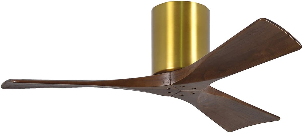 Matthews IR3H-BRBR-WA-42 Irene Ventilador de Techo de 42" para Interior/Exterior, Clasificación para Ambientes Húmedos, Motor DC Silencioso, 3 Aspas de Madera Maciza Tono Nogal, Latón Cepillado, con Control Remoto y Control de Pared