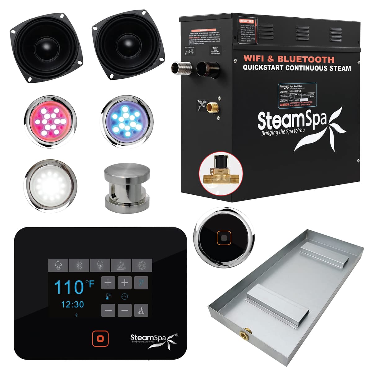 Generador de vapor SteamSpa RVB450BN-A 4.5kW con QuickStart, Wi-Fi, Bluetooth y autodrenaje