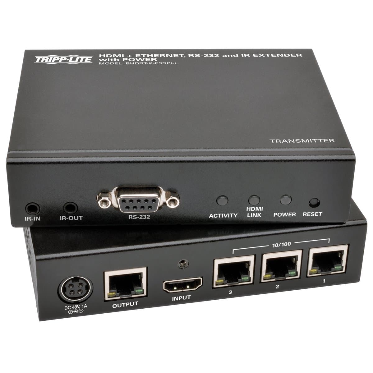 Kit extensor Tripp Lite HDBaseT HDMI sobre Cat5e/6/6a con Ethernet, alimentación, control serial e IR, 3840×2160 4K x 2K @ 24/30Hz, hasta 100 m (BHDBT-K-E3SPI-L)