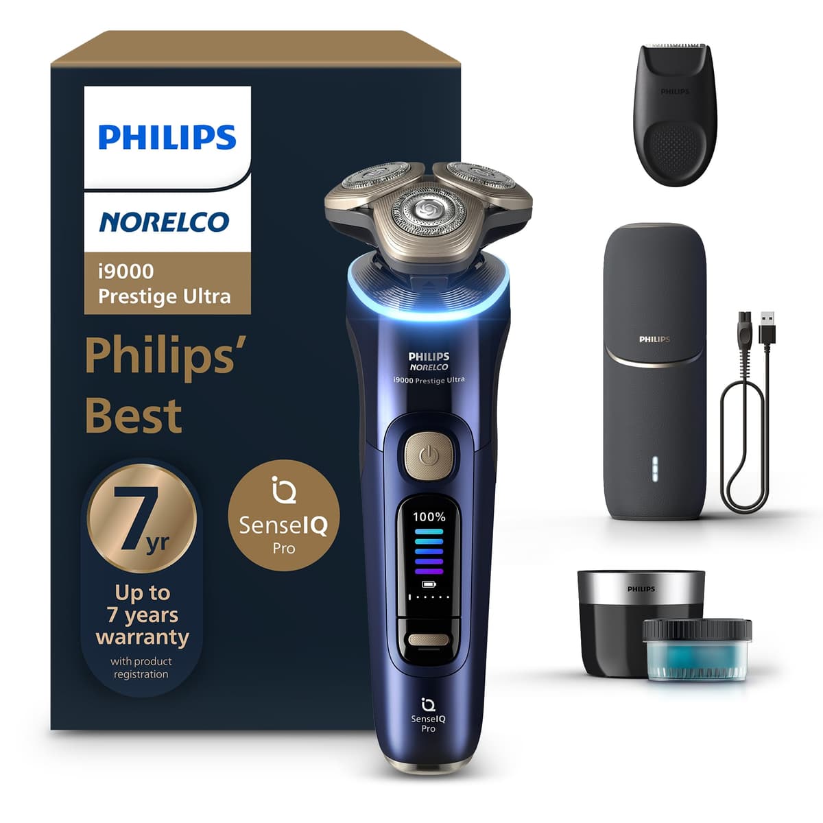 Philips Norelco Shaver i9000 Prestige Ultra XP9401/92 - Afeitadora eléctrica Wet & Dry Adriatic con SenseIQ Pro