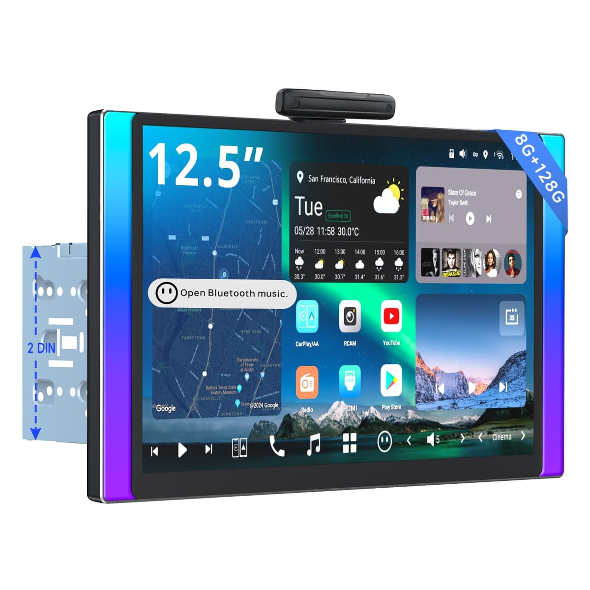 [12.5 pulgadas QLED] ATOTOZONE AI Estéreo Automotriz Android Doble Din, 8G+128G, 4G LTE, CarPlay Inalámbrico y Android Auto, Doble Bluetooth y WiFi, Audio 7.1.2 Ch, RCA Hi-Volt, Ecualizador 36B, Entrada HDMI, X10G225E X10G225E-US06