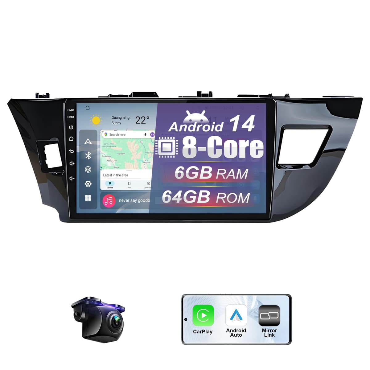 FIUFUL 6+64G Estereo Android de 8 Nucleos para Toyota Corolla 2014 2015 2016 con CarPlay/Android Auto Inalambrico, Pantalla Tactil HD de 10 Pulgadas Android 14 con AM/FM/RDS Camara de Retroceso SWC Wi-Fi GPS