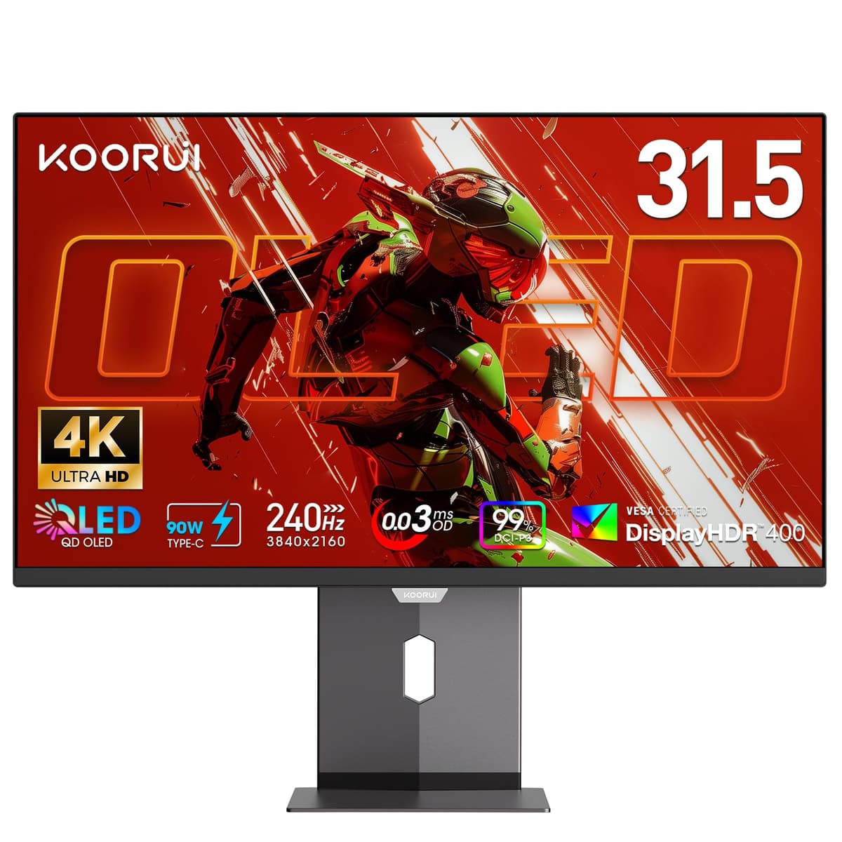 KOORUI 32" OLED 4K - 240Hz, 0.03ms, HDR True Black 400, 99% DCI-P3, USB-C, Ajustable S3241XO