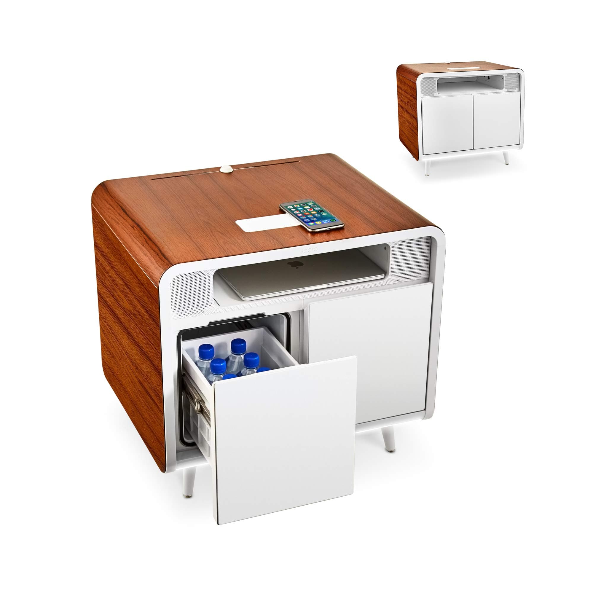 Sobro Smart Side/Nightstand Mesa lateral con cajón refrigerado, carga inalámbrica y altavoces Bluetooth SOSTB300WDWH