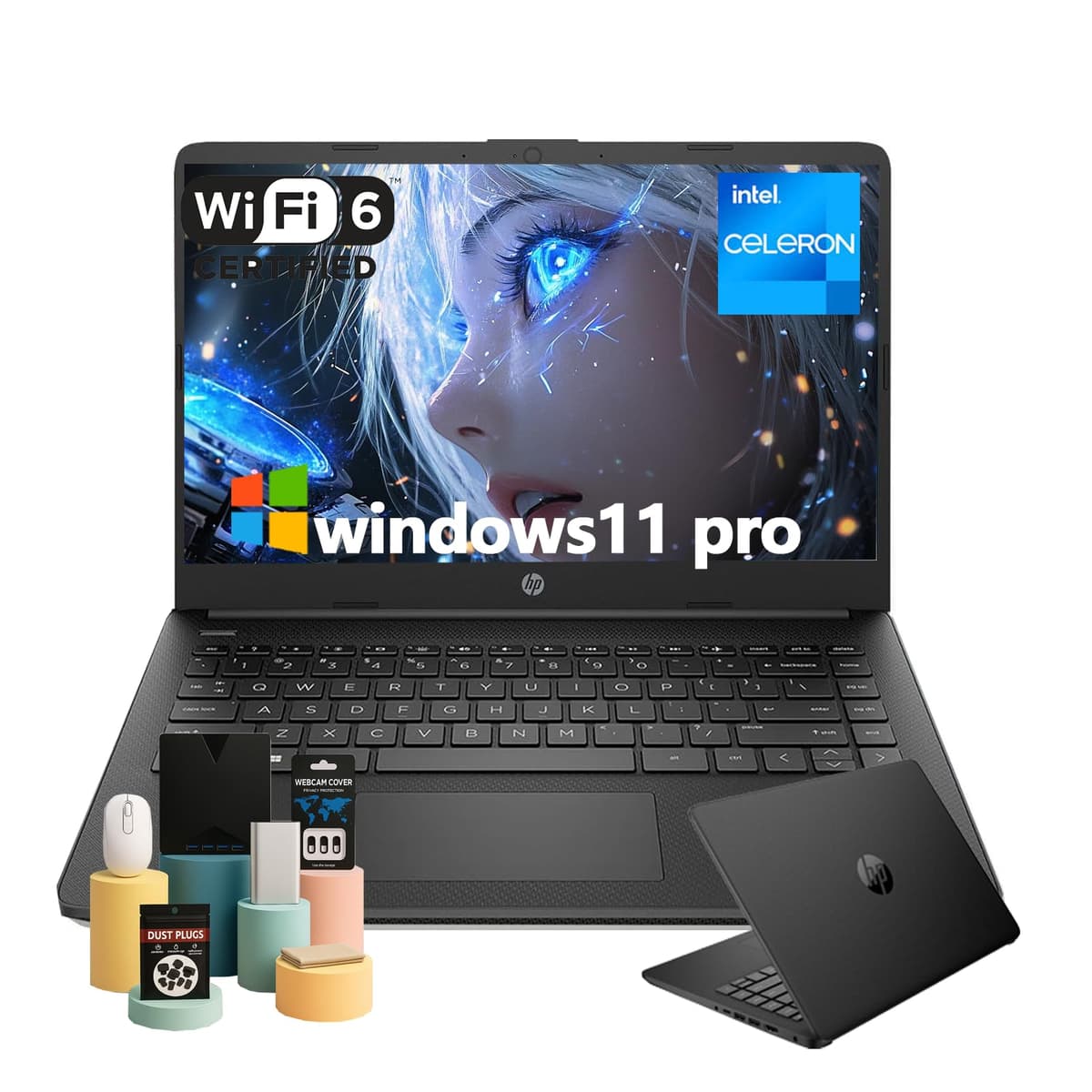 Laptop empresarial para estudiantes HP - Unidad de CD/DVD gratis • 16 GB de memoria • 128 GB eMMC • Procesador Intel de 4 núcleos • Pantalla HD antirreflejo de 14" • Gráficos Intel UHD • Pantalla HD • Win11 Pro (Negra) N-Series