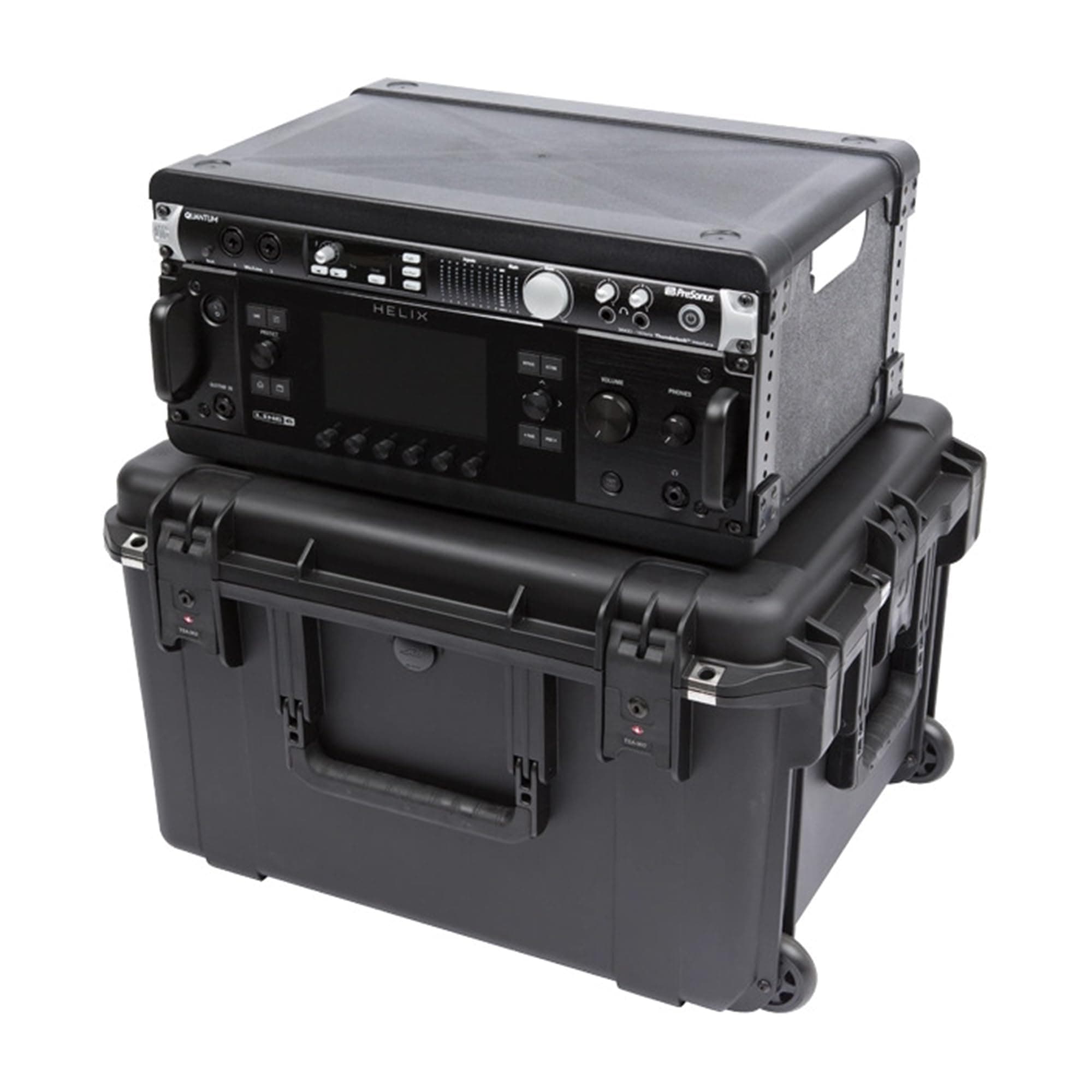 SKB 4U iSeries rack de vuelo 13" inyectado con ruedas, mango retráctil y marcos desmontables, negro 3i-2217M124U
