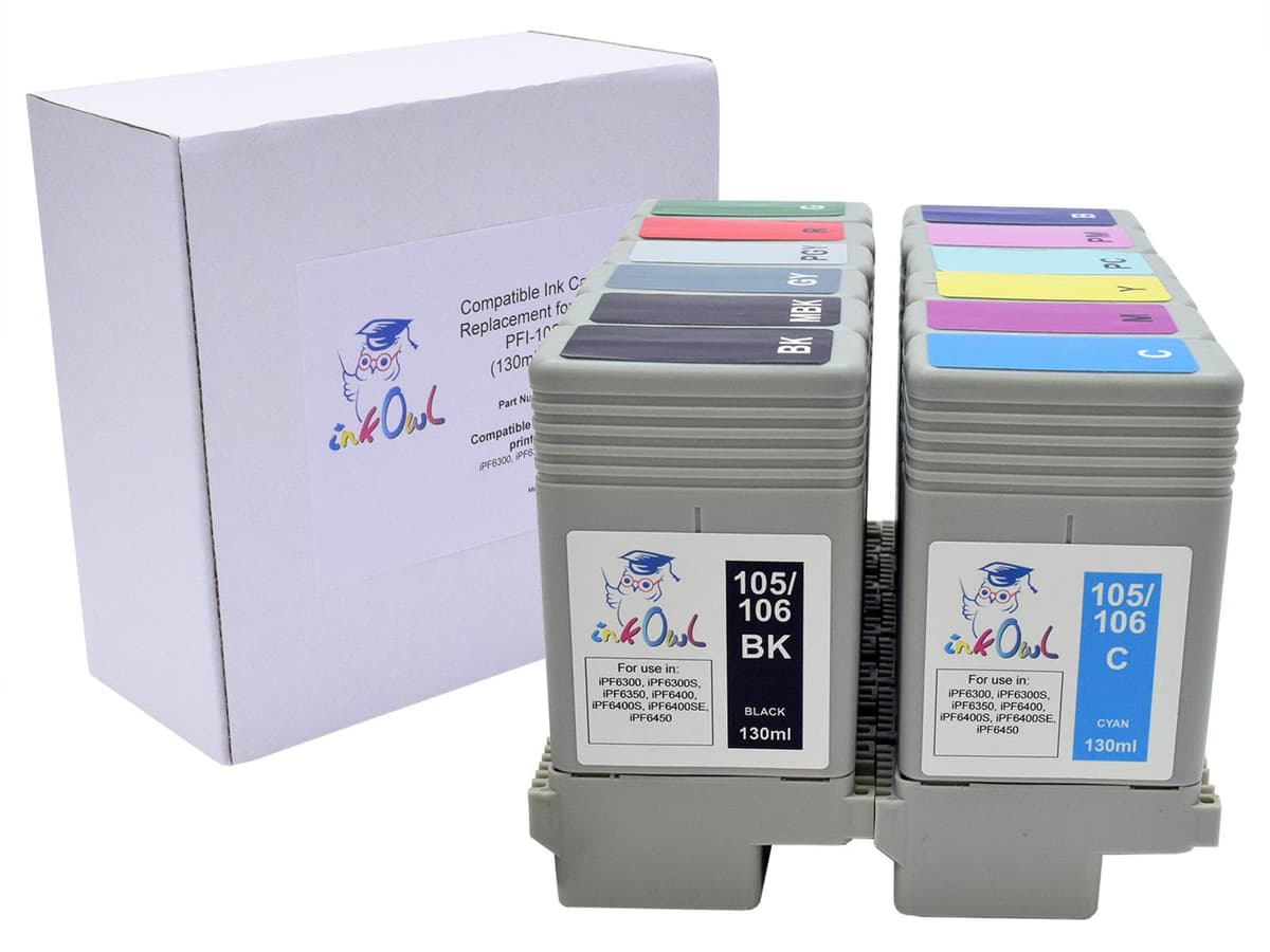 Cartuchos compatibles InkOwl para Canon PFI-105/PFI-106 (130ml, pack de 12) VCA-106