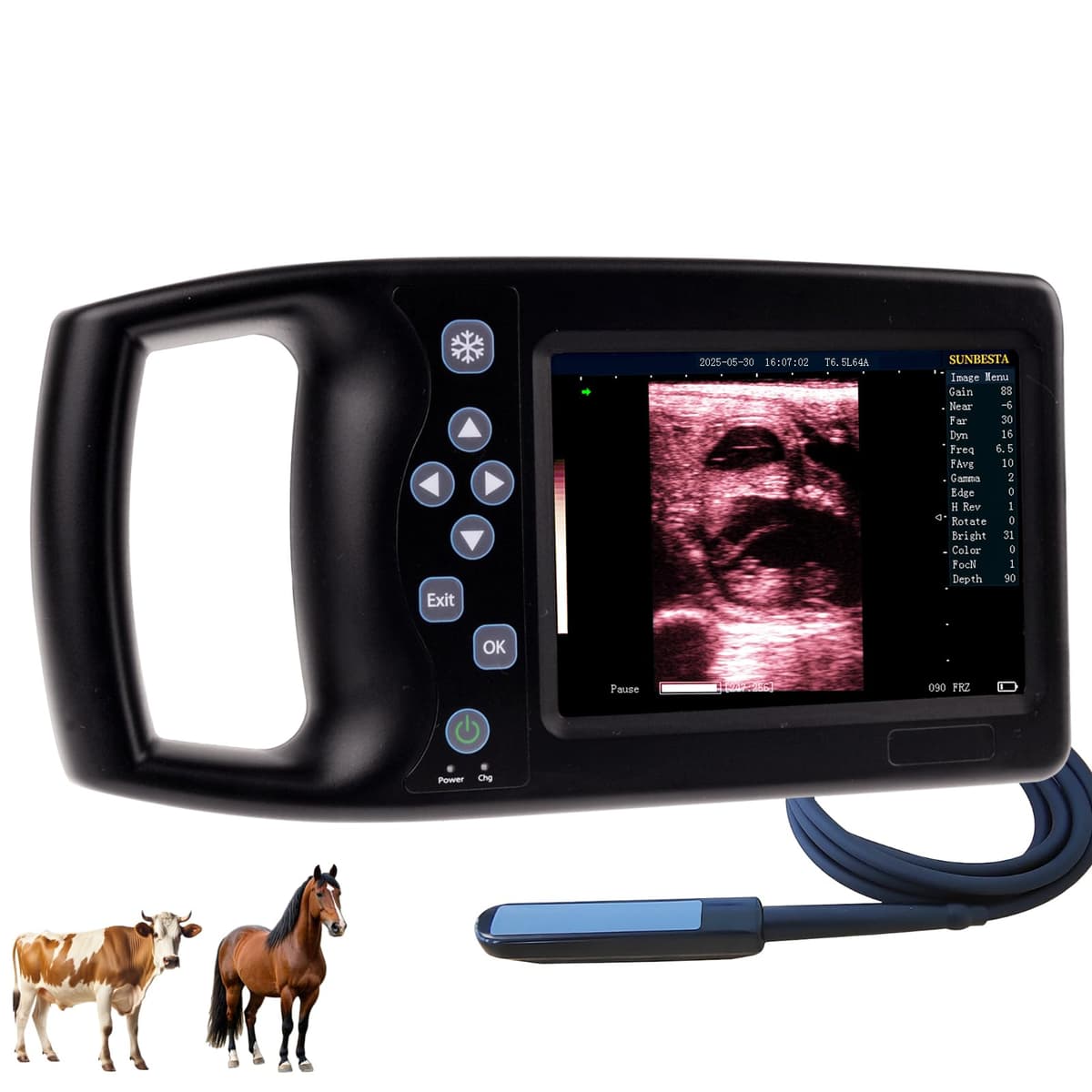 SUNBESTA A8 Ultrasonido Veterinario Portátil | 5.7" HD | Sonda rectal 6.5MHz | >4h batería