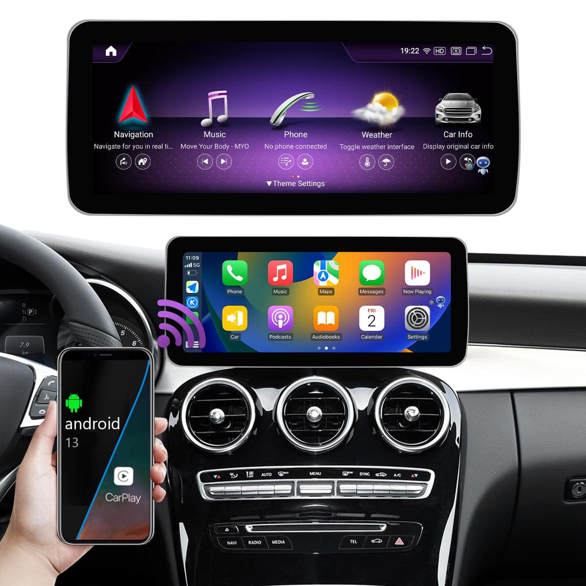 NINETOM Radio Android 13 12.3" para Mercedes Benz W205/GLC (2015-2018) con CarPlay/Android Auto