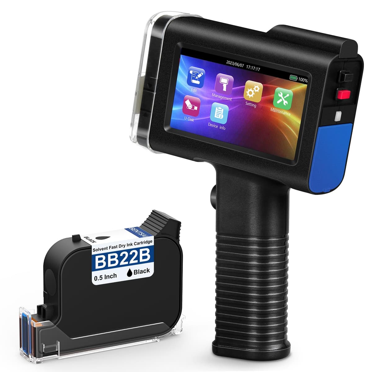 BENTSAI BT-HH6105B2 Impresora de Mano Inkjet Portátil 1/2" para Fechas, Códigos y Logos (Negra)