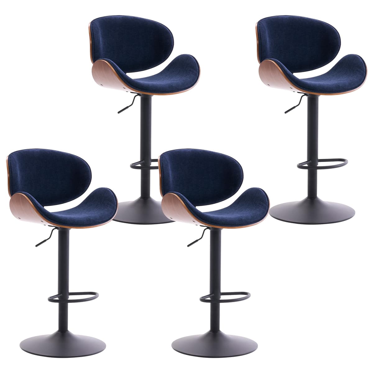 Kidol & Shellder Taburetes de Barra Grandes Azul Marino Juego de 4 con Respaldo 21" de Ancho Giratorios Altura Ajustable Sillas de Barra Modernas Tapizadas en Chenille Madera Curvada para Barra de Cocina Isla Capacidad 330LB