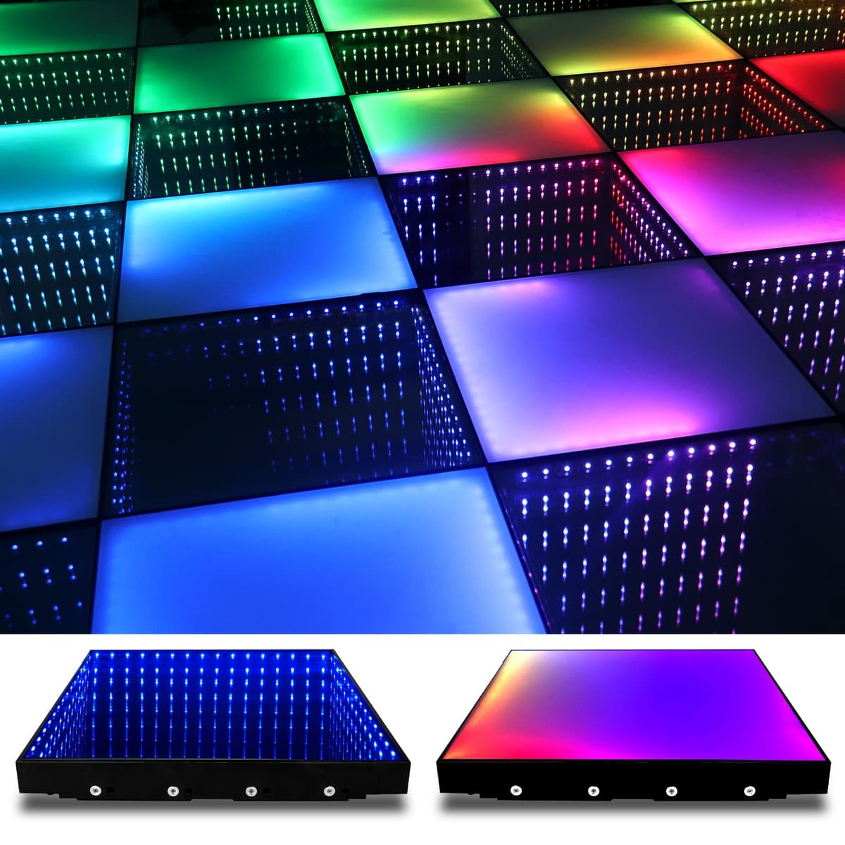 MKORMK Dance Floor Stage Lights Tempered Glass con Flight Case - Luces RGB 3D Infinito Magnéticas SYD-0408