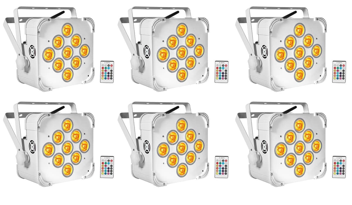 Pack 6 Rockville BEST PAR 60 White - Wash LED recargable RGBWA+UV con DMX inalámbrico (6) BEST PAR 60 White