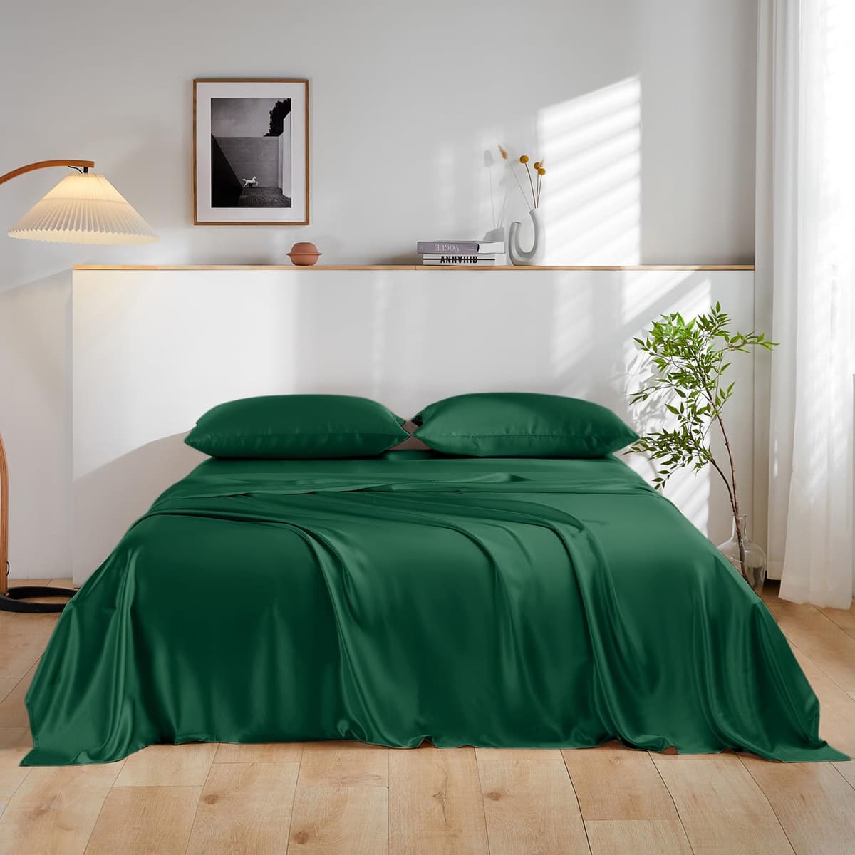 Juego de sábanas 100% seda Mulberry THXSILK 4 piezas - King, Verde Esmeralda