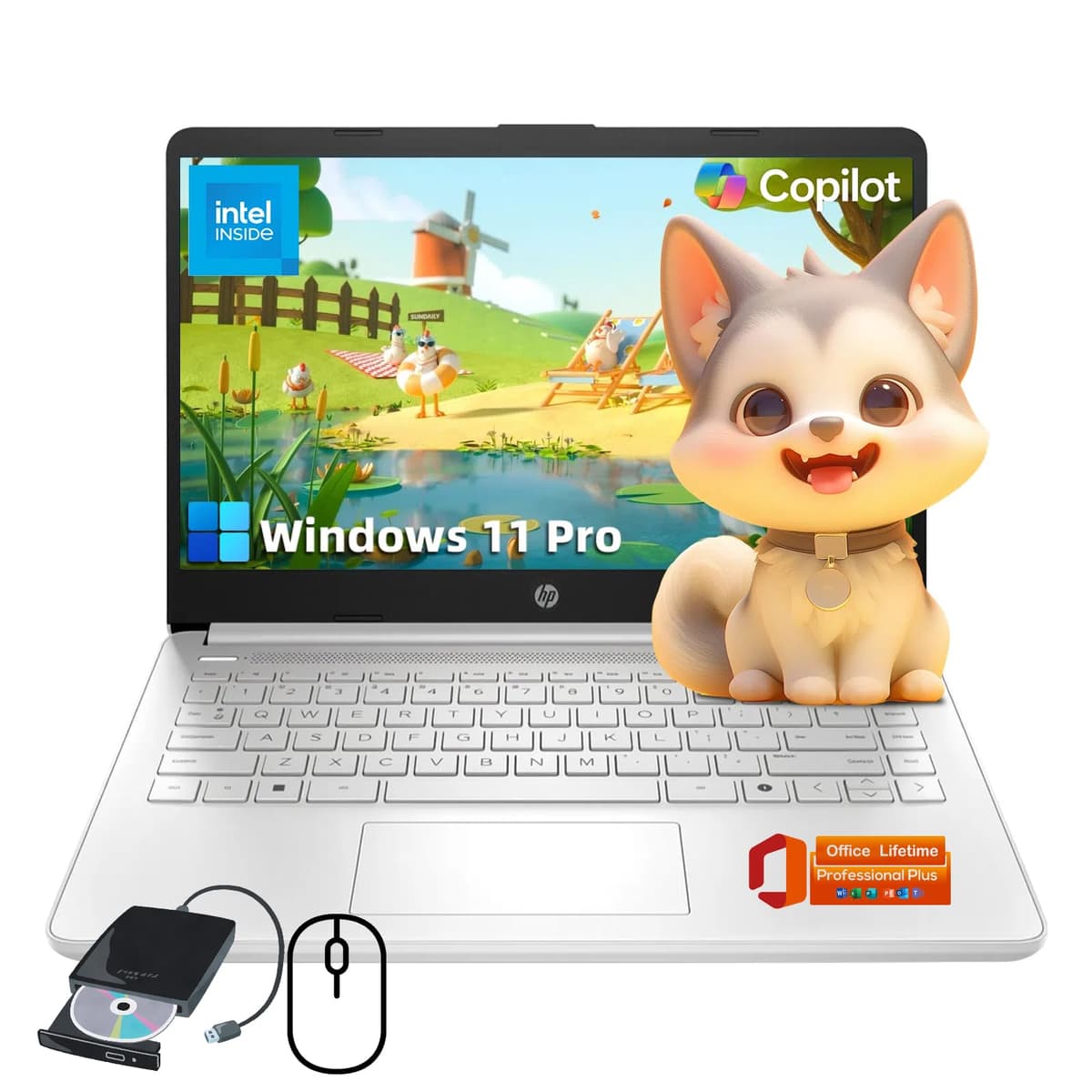 HP Ultraportátil para Estudiantes y Empresas - Pantalla HD de 14" • Intel N150 de 4 núcleos • Windows 11 Pro • Microsoft Office de por vida y Unidad DVD externa • 16 GB RAM • 128 GB UFS + 256 GB MicroSD N-Series