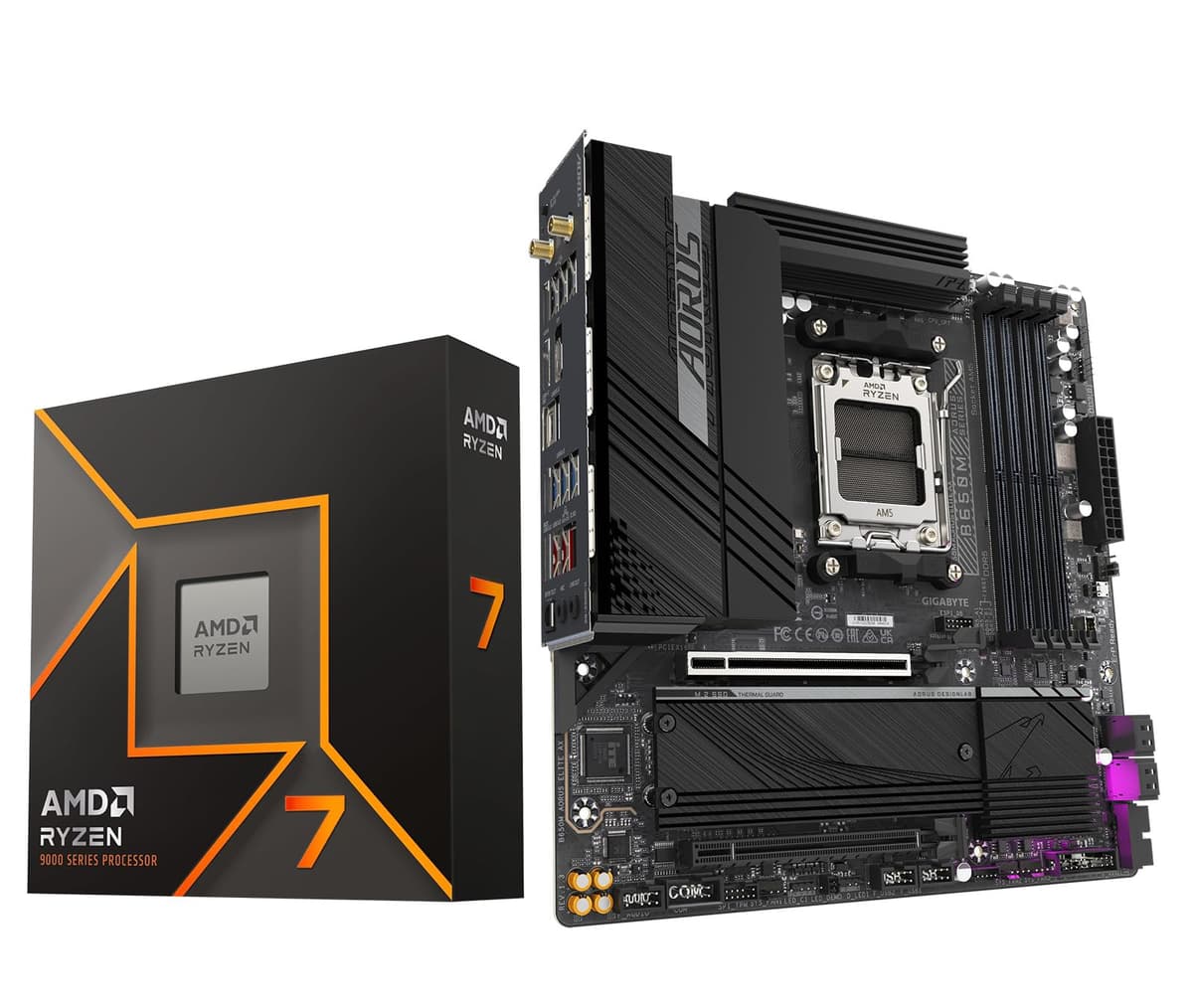 Micro Center Bundle procesador AMD Ryzen 7 9700X con placa madre GIGABYTE B650M AORUS Elite AX para gaming (AM5, Micro-ATX, DDR5, PCIe 5.0 M.2, USB 3.2 Gen2x2 Tipo-C) 9700XB650MAORUSELITE