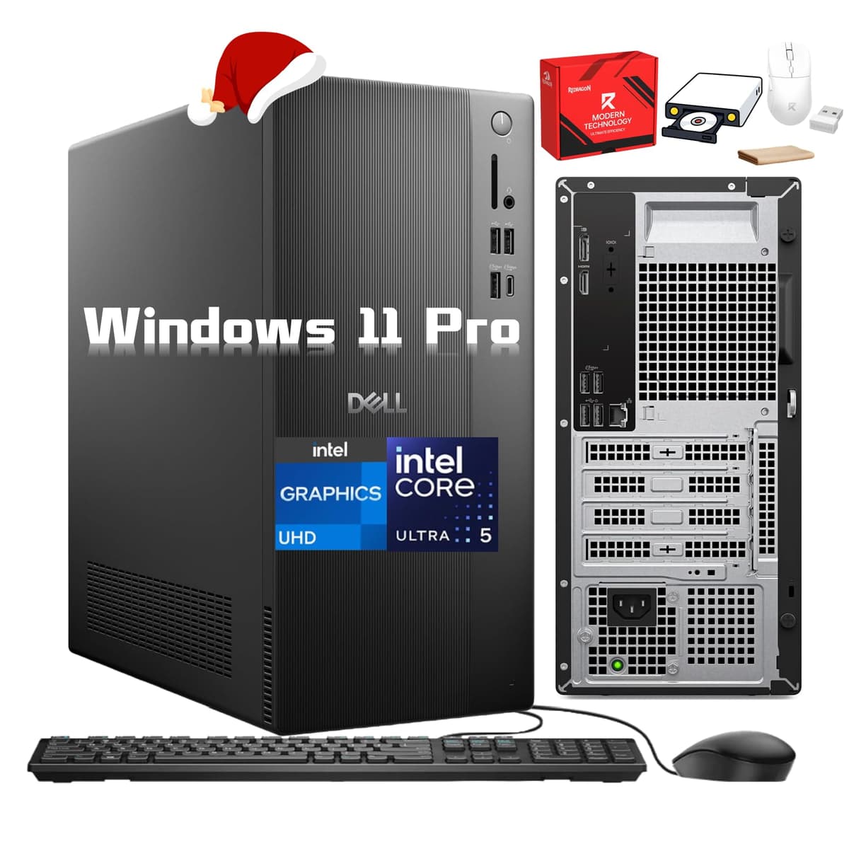 Computadora de Torre Dell, Intel 10 núcleos Ultra 5-225, 64GB DDR5 5600MT/s RAM, 4TB SSD M.2 PCIe, Intel UHD Graphics, Wi-Fi 6, Windows 11 Pro, con Teclado, Mouse y Accesorios V90FC