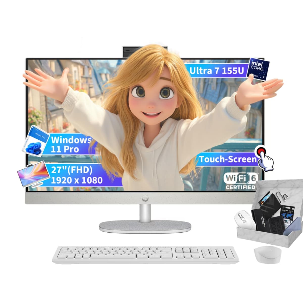 HP All-in-One 27" FHD Touch con Intel Core Ultra 7, 32GB DDR5, 2TB SSD, Windows 11 Pro