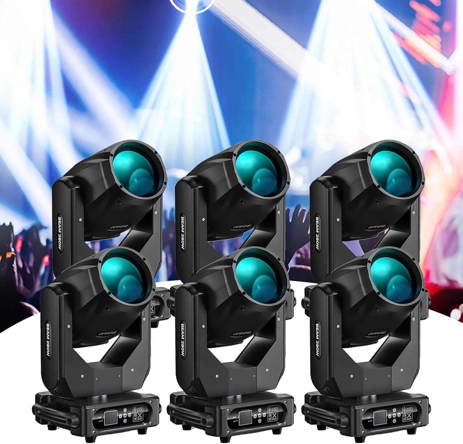 Paquete 6 Moving Head Beam 280W 10R WZYBUTA, 15 colores, 17 gobos, DMX512, Prismas, Strobe ZQ02229X6