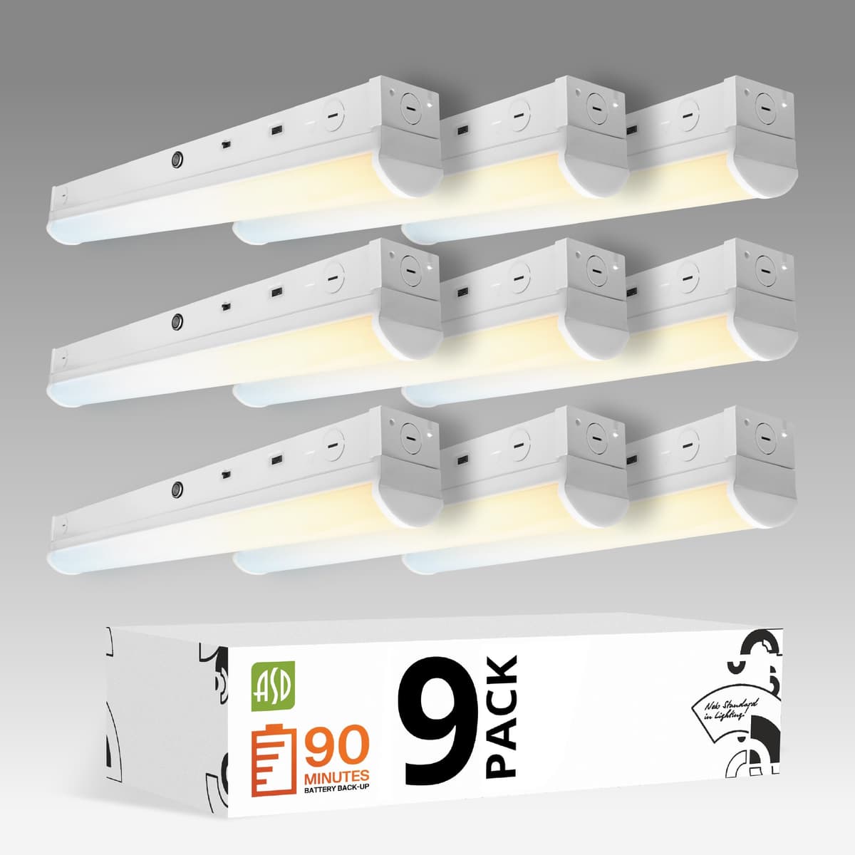 ASD LSF8 2ft Tiras LED con Batería de Emergencia - 15W-25W, 3000K-5000K, Dimmable, Paquete 9 A-LSF8-2A25WH-8EM-9p_M