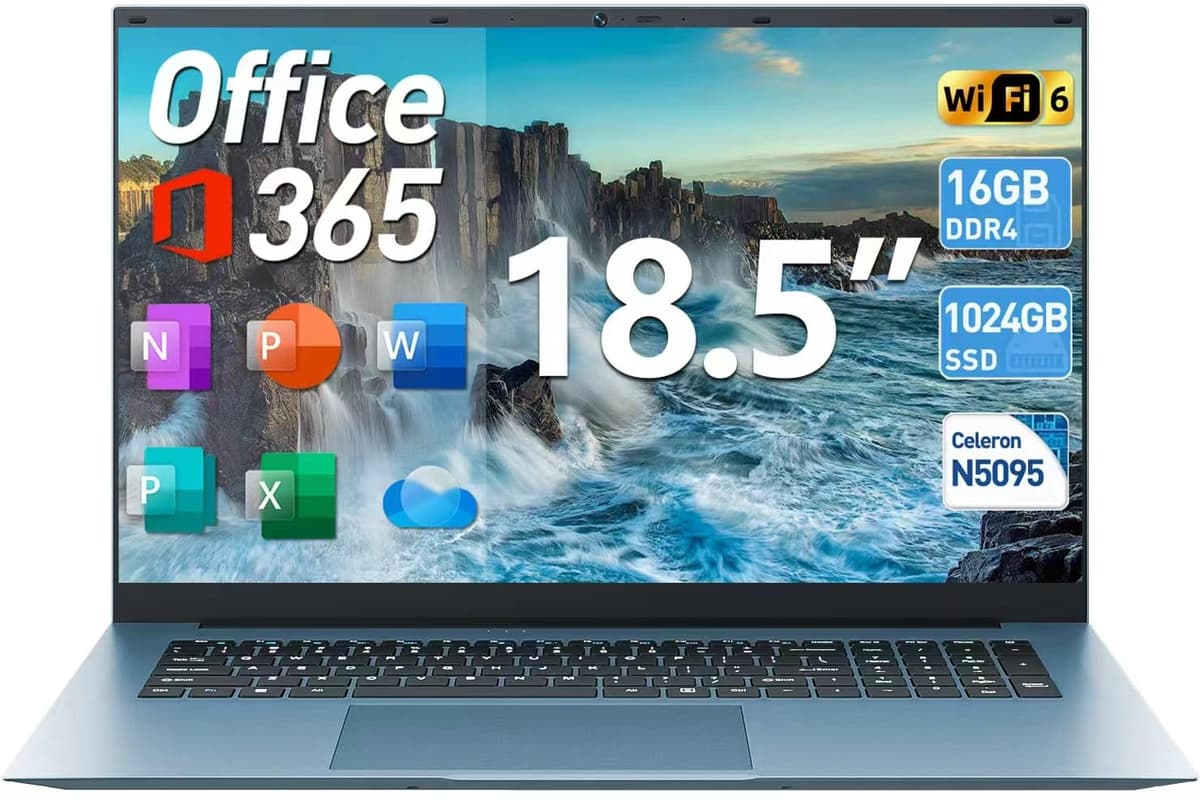 SGIN Laptop Windows 11, 18.5 pulgadas, 16 GB RAM, 1024 GB SSD, Office 365, Celeron N5095 de cuatro núcleos (hasta 2.9 GHz), ventilador de enfriamiento, Wi-Fi 6, 8000 mAh, HDMI, computadora para negocios y estudiantes para trabajo y escuela SGIN-S18