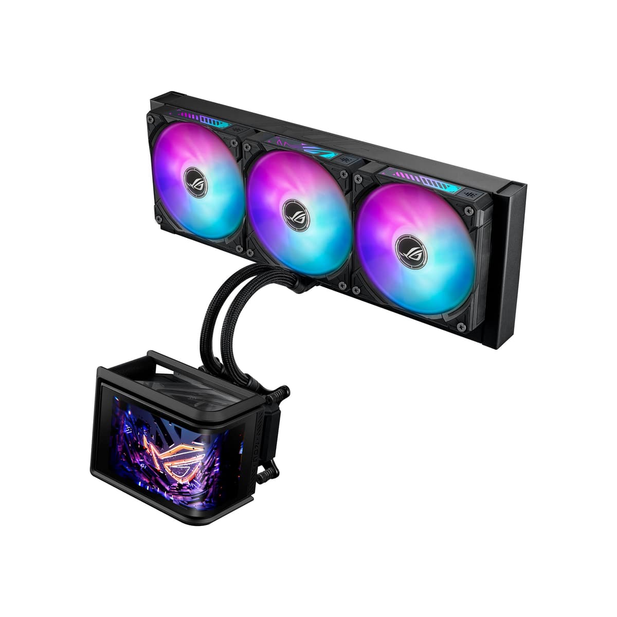 ASUS ROG RYUO IV SLC 360 ARGB Enfriador Líquido Todo-en-Uno para CPU con Tubos Acortados que Maximiza una Estética Limpia, Pantalla AMOLED Curva de 6.67 pulgadas Soporta Video con Efecto 3D o Información del Sistema Personalizada