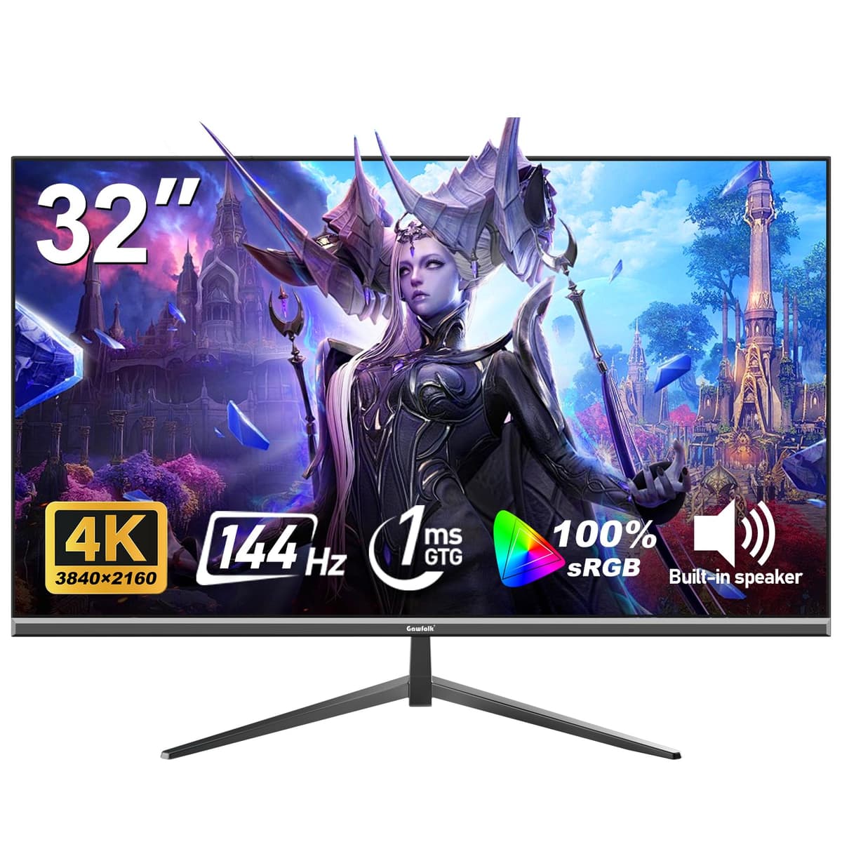 Monitor para PC Gawfolk de 32 pulgadas 4K Ultra HD, Pantalla Gamer 144Hz, 1ms, Adaptive Sync, 100% sRGB, Ángulo de Visión Amplio 178°, HDMI 2.1, DisplayPort, Compatible con Montaje de Pared 100 x 100 mm - Negro GF320L
