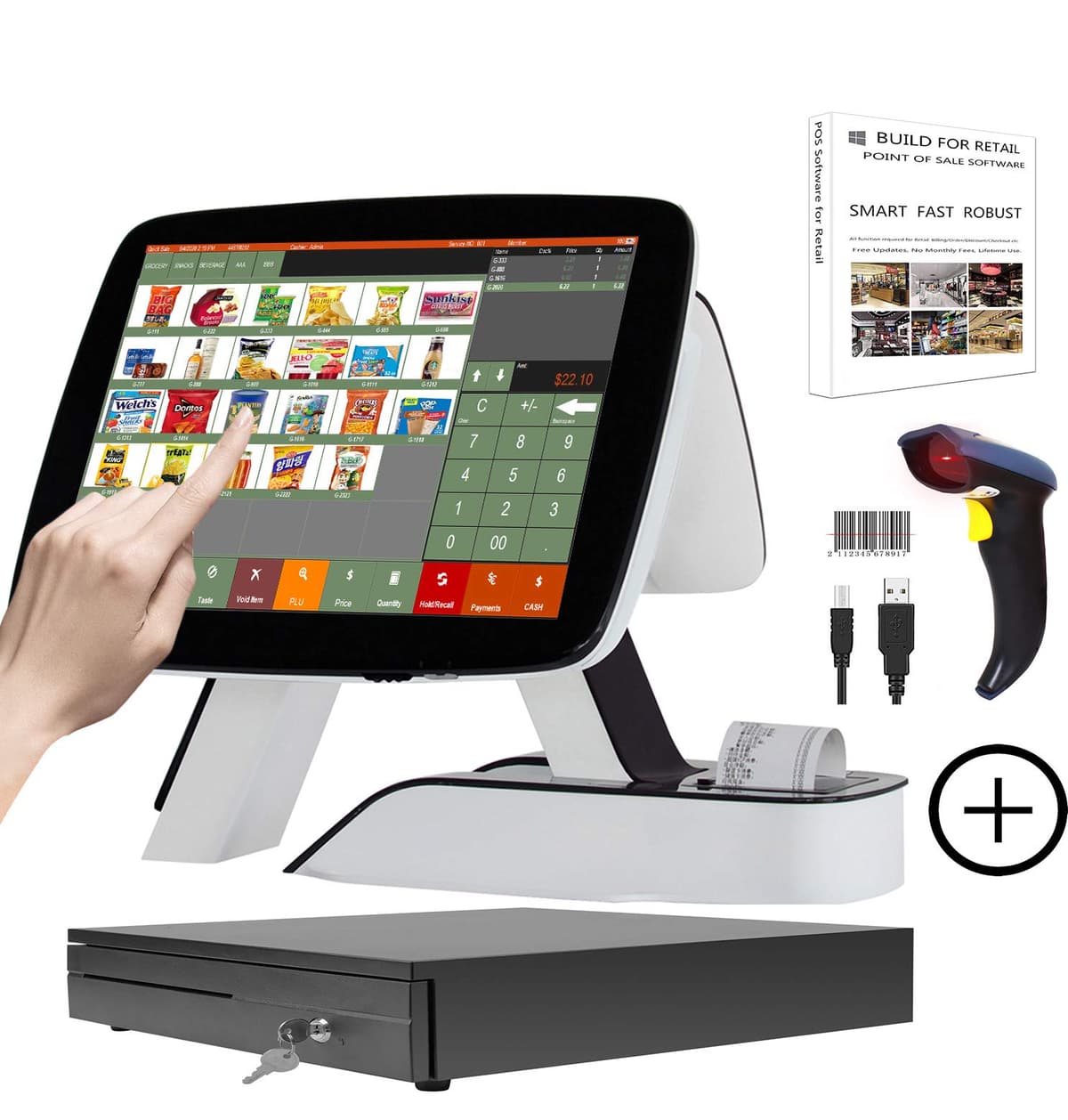 ZHONGJI Caja Registradora Touch Screen con Impresora Térmica Integrada, Software POS y Cajón ZHONGJI-A7CP