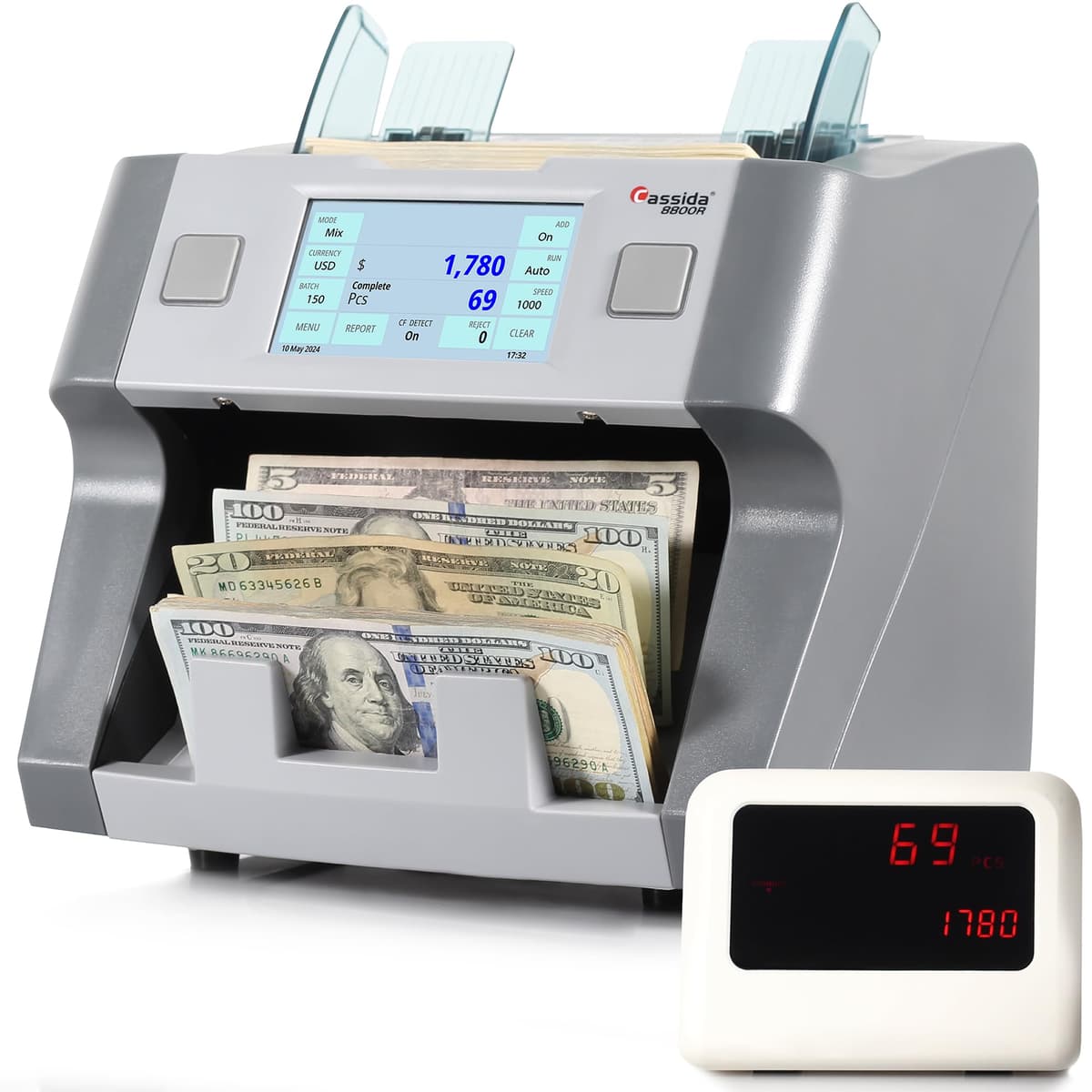 Cassida 8800R V2 Contadora de Billetes Mixtos Premium, Detección Avanzada de Falsificaciones, Multi-moneda, Display Externo B-8800R-V2