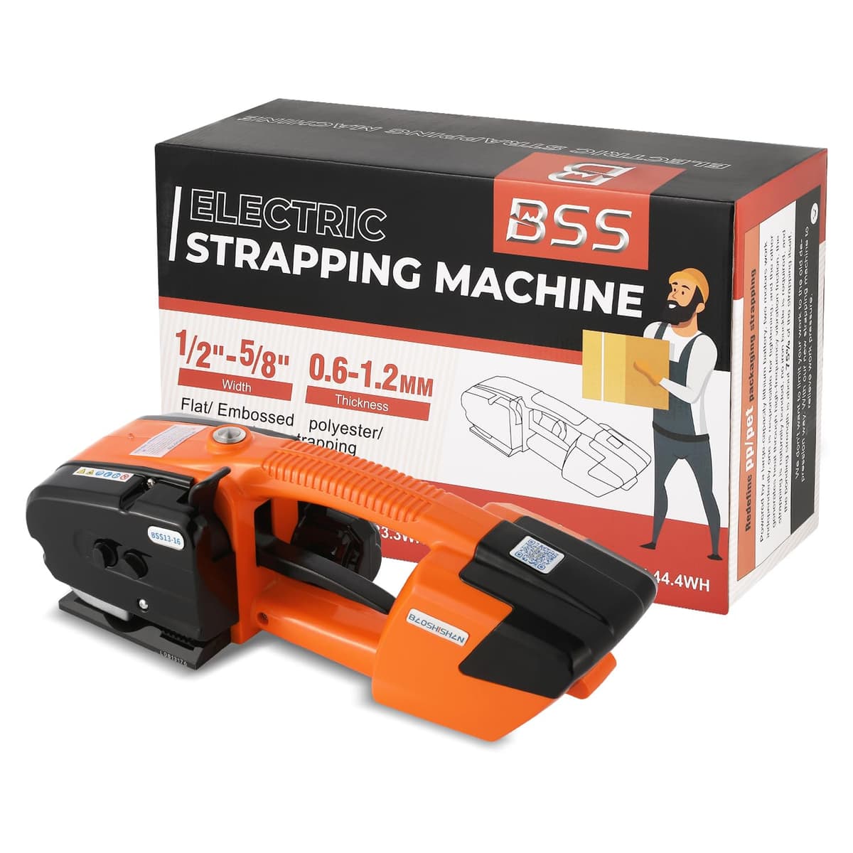 BAOSHISHAN Herramienta Eléctrica para Flejado PP/PET 1/2-5/8 in con Batería 3000mAh (Naranja) ZKN-65b