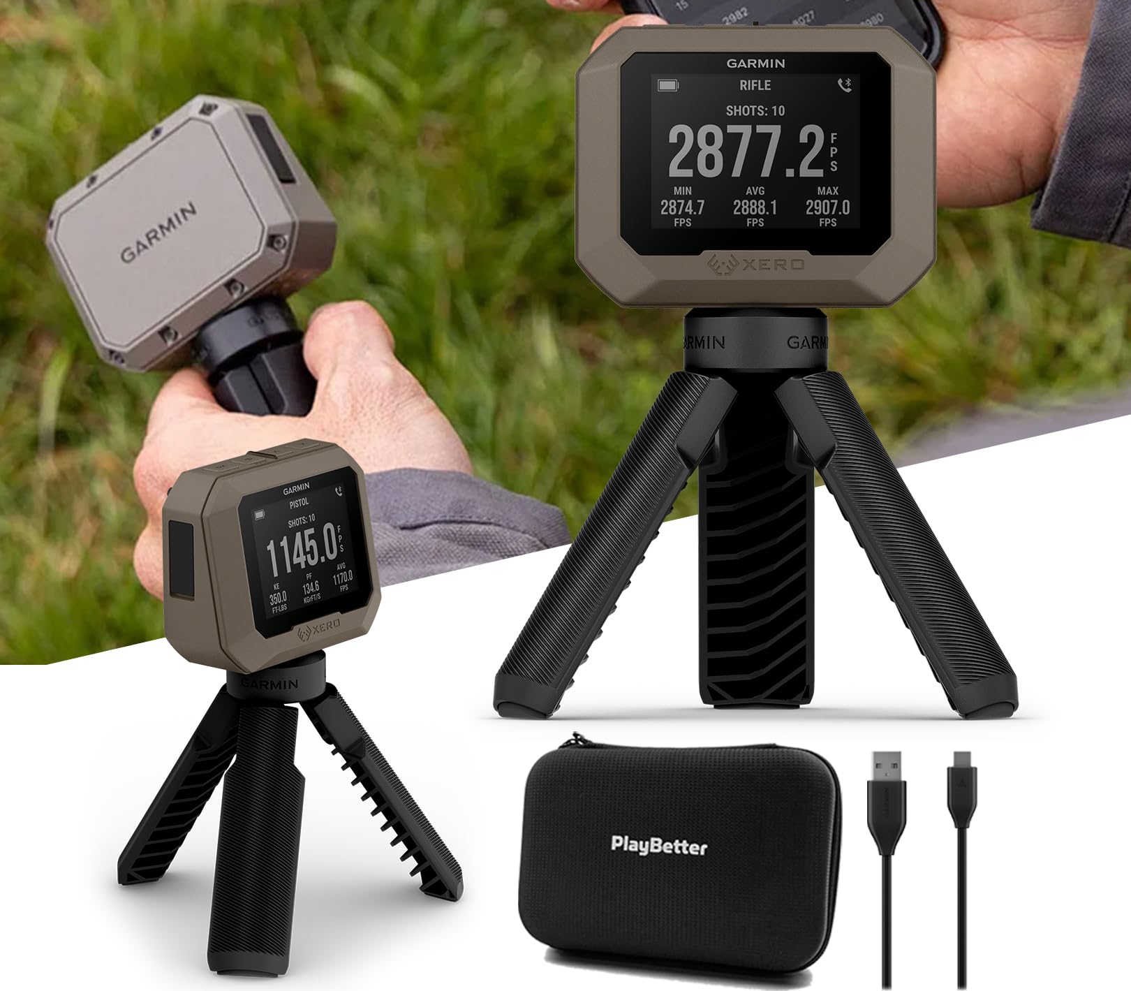 PlayBetter Garmin Xero C1 Pro Chronograph Bundle - Cronógrafo de velocidad de proyectiles con estuche protector 010-02618-10