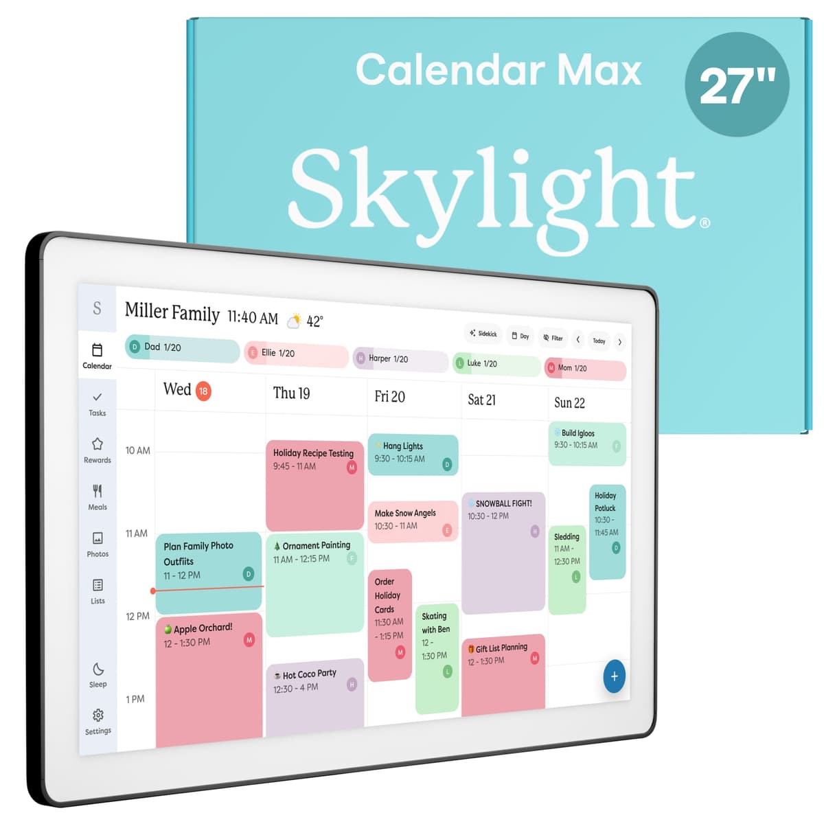 Skylight Calendar Max 27" Calendario digital inteligente y organizador familiar, marco negro 270GAA
