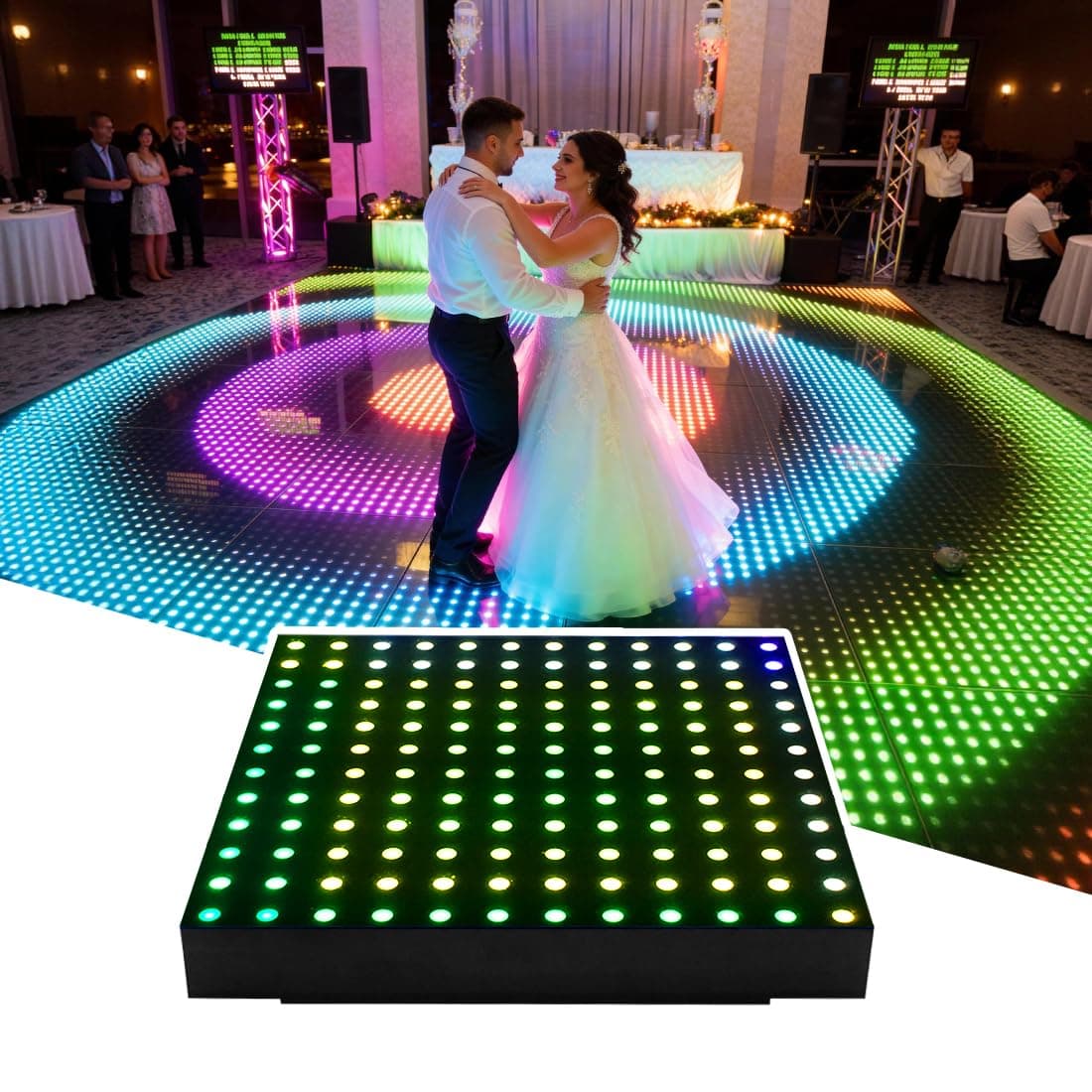 MOKA SFX Pixel Mapping LED Dance Floor Tiles 8x8FT (25 piezas) con Control APP y Estuche MK-LD04C
