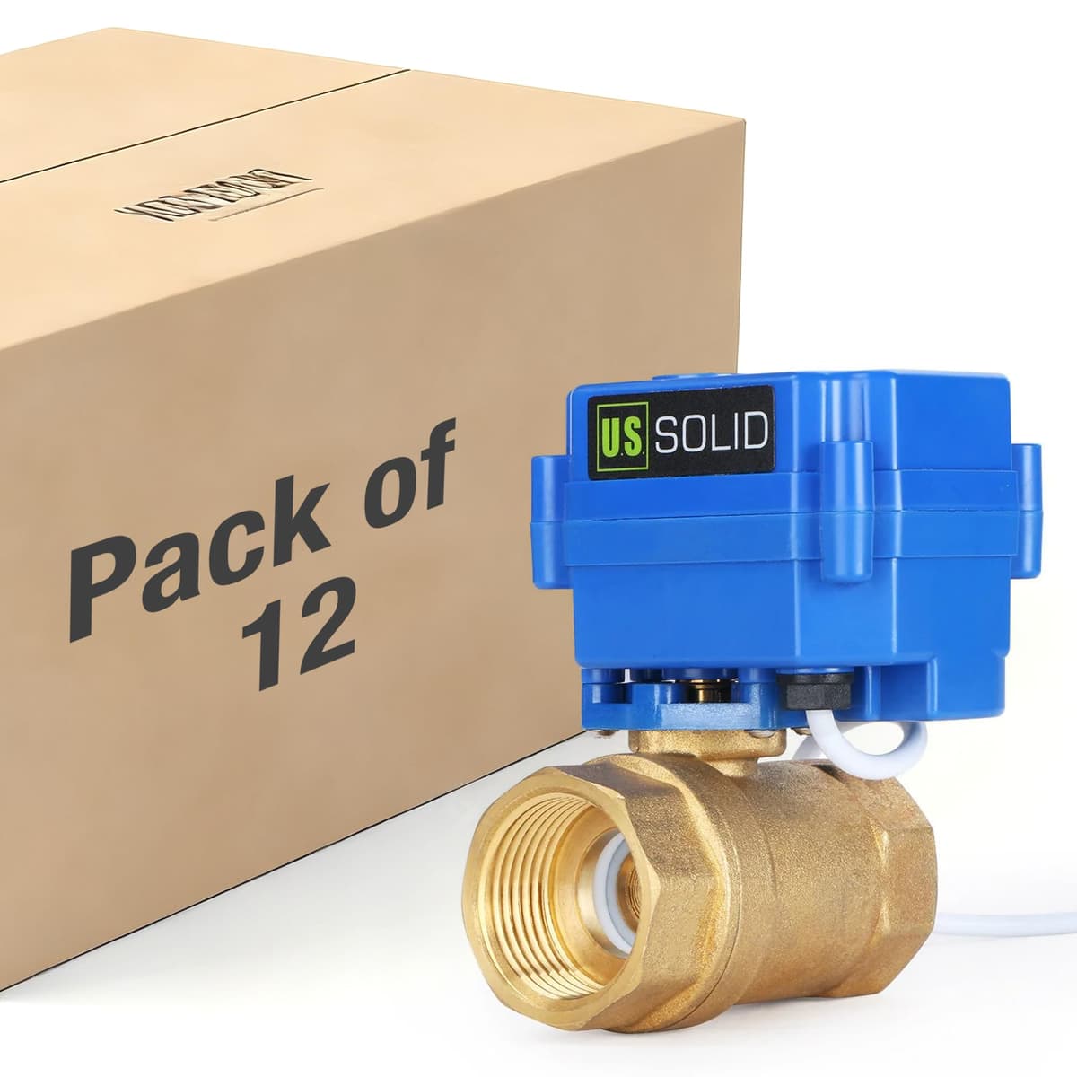 U.S. Solid Válvula de Bola Motorizada Sólida EE. UU. - Válvula de Bola de Latón 1" con Puerto Estándar, 9-24V AC/DC y Configuración de Retorno Automático de 2 Conductores (Paquete de 12) USS-MSV00018