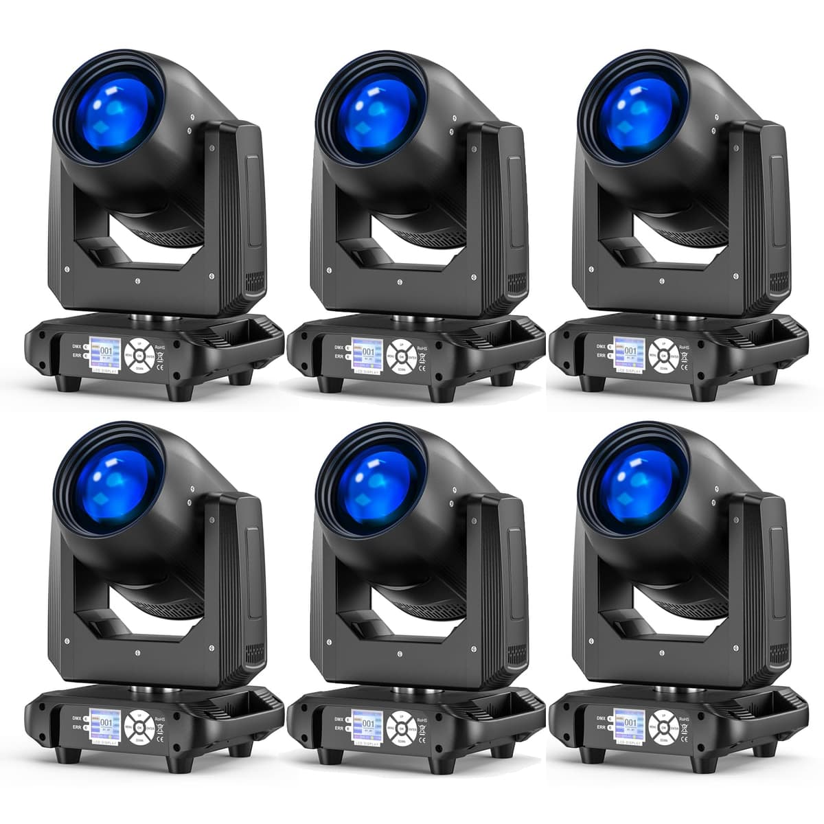 Wiwreenm 200W Dj Lights LED Moving Head, 14 Gobos 14 Colors Lavado/Fascio/Proyector Arcoíris Efecto Escénico Prisma de 18 Facetas DMX512 Activado por Sonido Luces Profesionales para DJ(6 Pack) ZQ02367