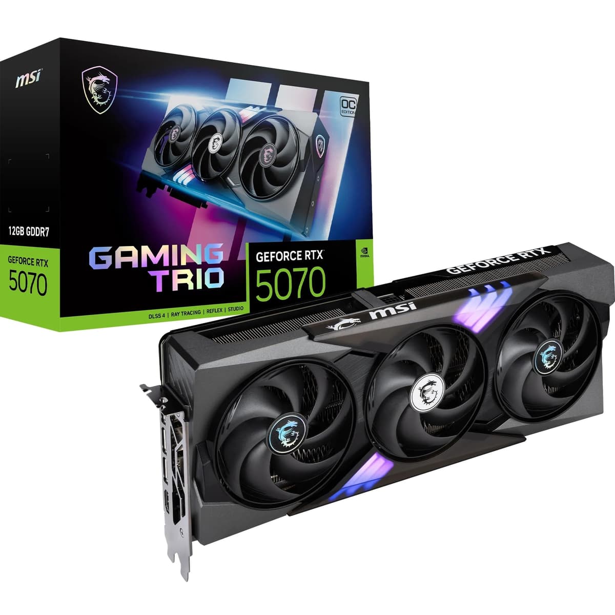 MSI RTX 5070 12G Gaming Trio OC Tarjeta Gráfica (12GB GDDR7,192 bits, Rendimiento Extremo: 2625 MHz, DisplayPort x3 2.1a, HDMI 2.1b, Arquitectura NVIDIA Blackwell) V532-019R