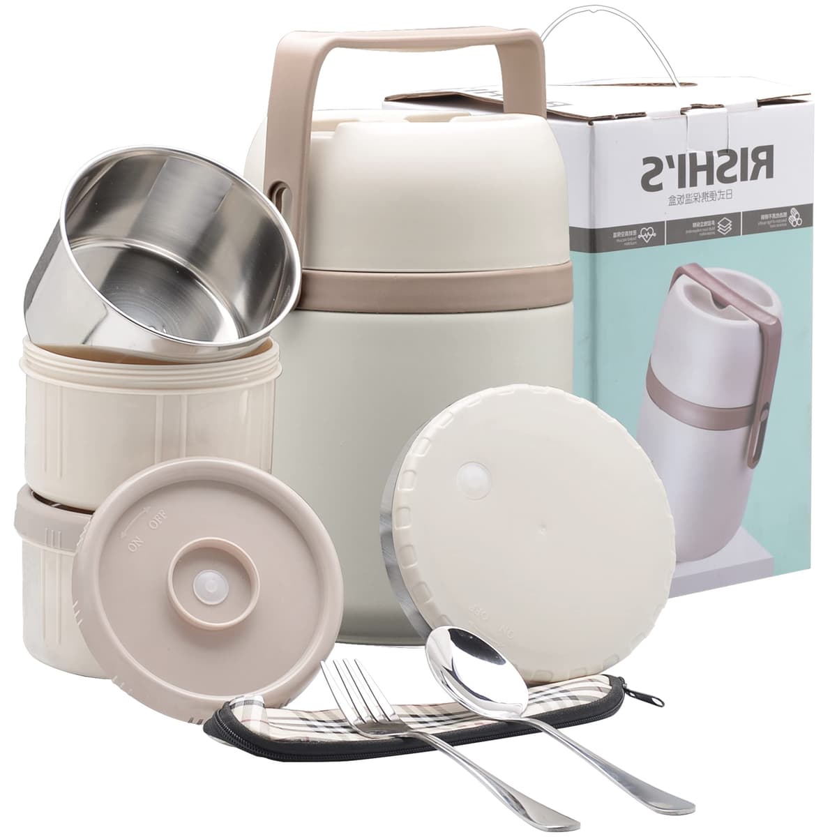 SANQIAHOME Tarro de comida isotérmico de acero inoxidable con 2 contenedores, 50 oz, a prueba de fugas 1.5