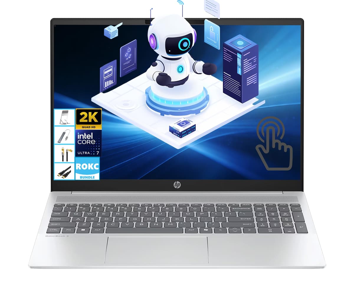 HP OmniBook 5 de 16" Pantalla Táctil 2K | Intel Core Ultra 7 255U (CPU de 12 núcleos) | 16GB LPDDR5 RAM | 1TB SSD | Wi-Fi 6 | Portátil | Windows 11 | Copilot IA | Larga Duración de Batería | Profesional Empresarial | Paquete RK 16-af1017wm