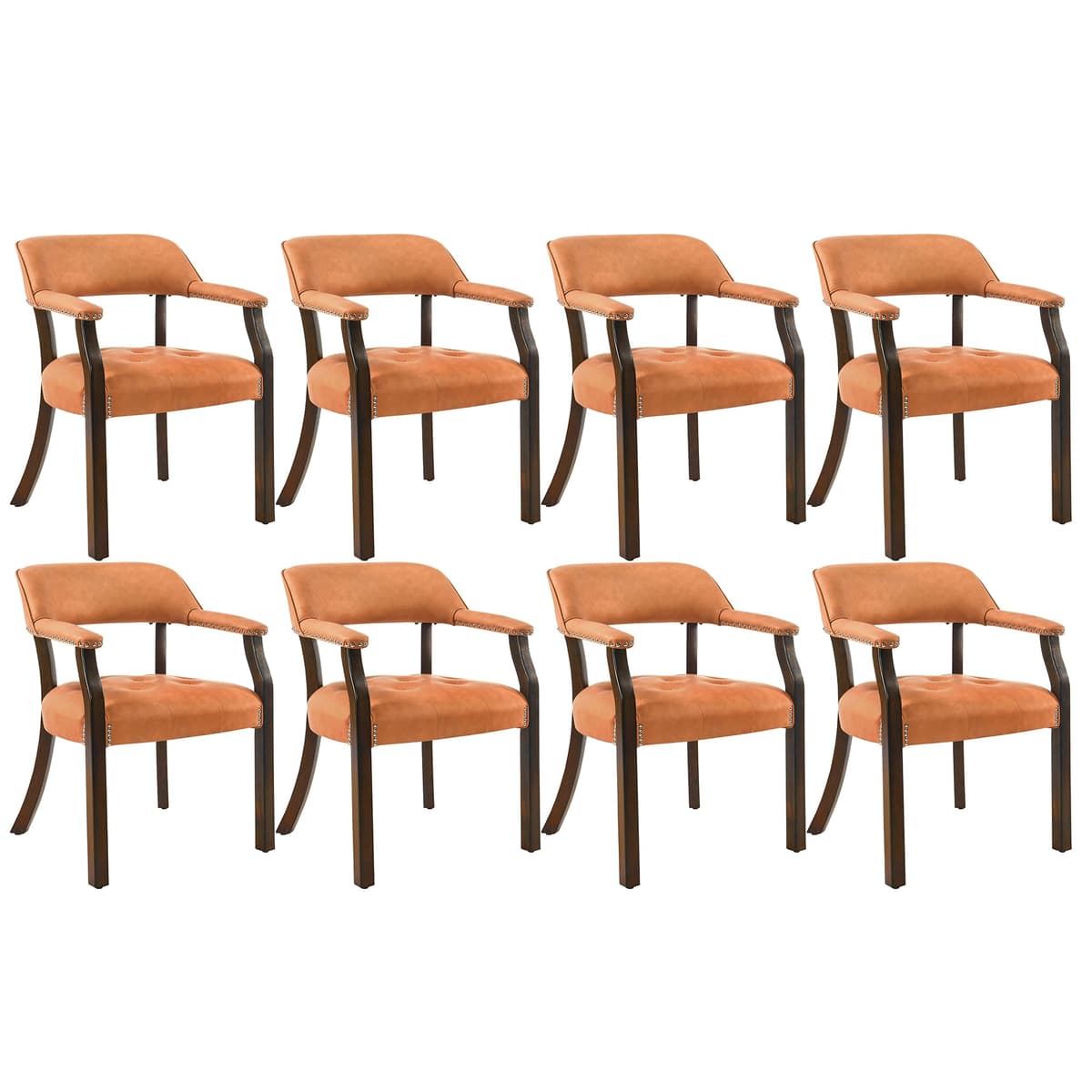 LEEMTORIG Juego de 8 sillas de comedor tapizadas en PU Naranja con brazos y patas espresso CY-NX173-318OR LEECY-NX173-318OR08