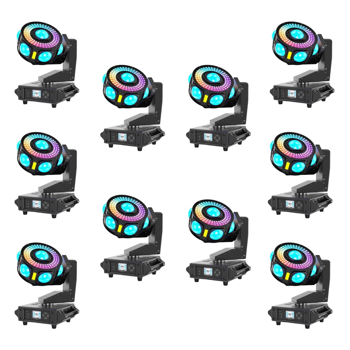 GdjRttk Pack de 10 Moving Head RGBW 160W - Cabezas Móviles 3-Axis con DMX512 ZQ02621X10