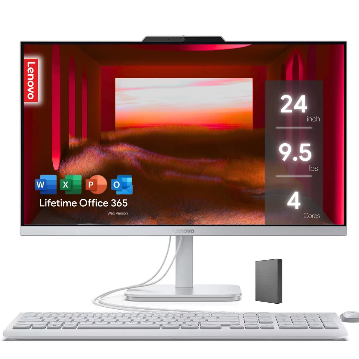 Computadora Todo-en-Uno Lenovo 24" FHD con Office 365 para la Web de por Vida • 32GB RAM • SSD 2TB • Intel de 4 núcleos • Teclado y Mouse con Cable • Windows 11 Home Centre